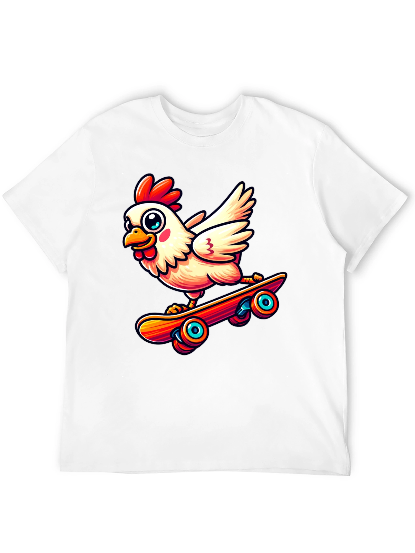Skateboarding Chicken Graphic Tee - Black Cotton Shirt
