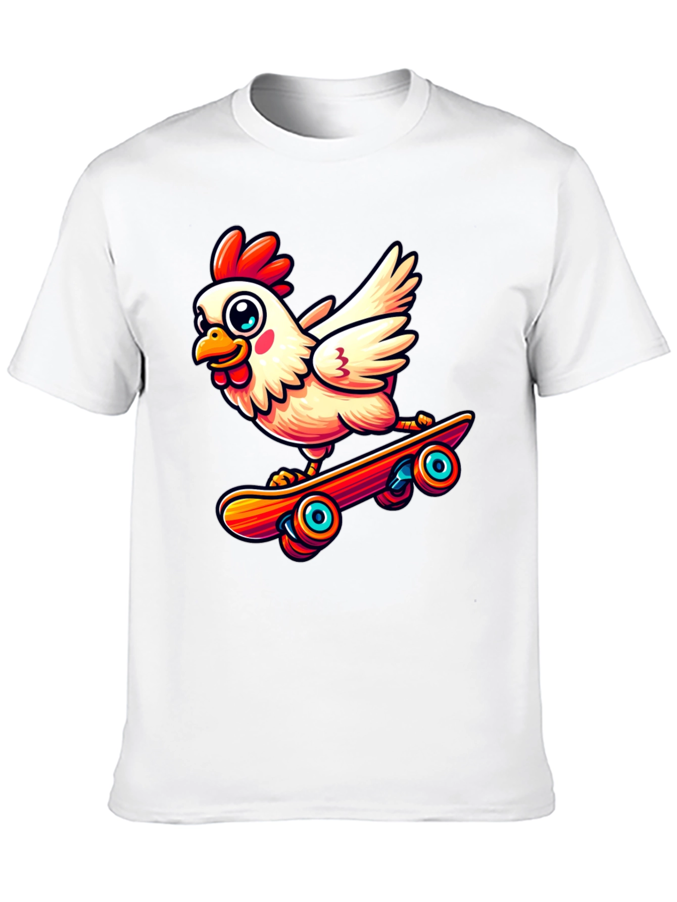 Skateboarding Chicken Graphic Tee - Black Cotton Shirt