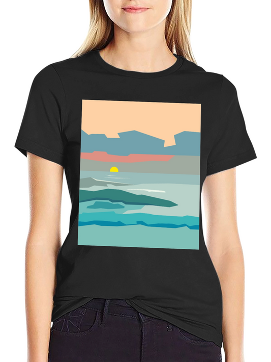 Abstract Landscape Graphic Tee - Black Cotton T-Shirt