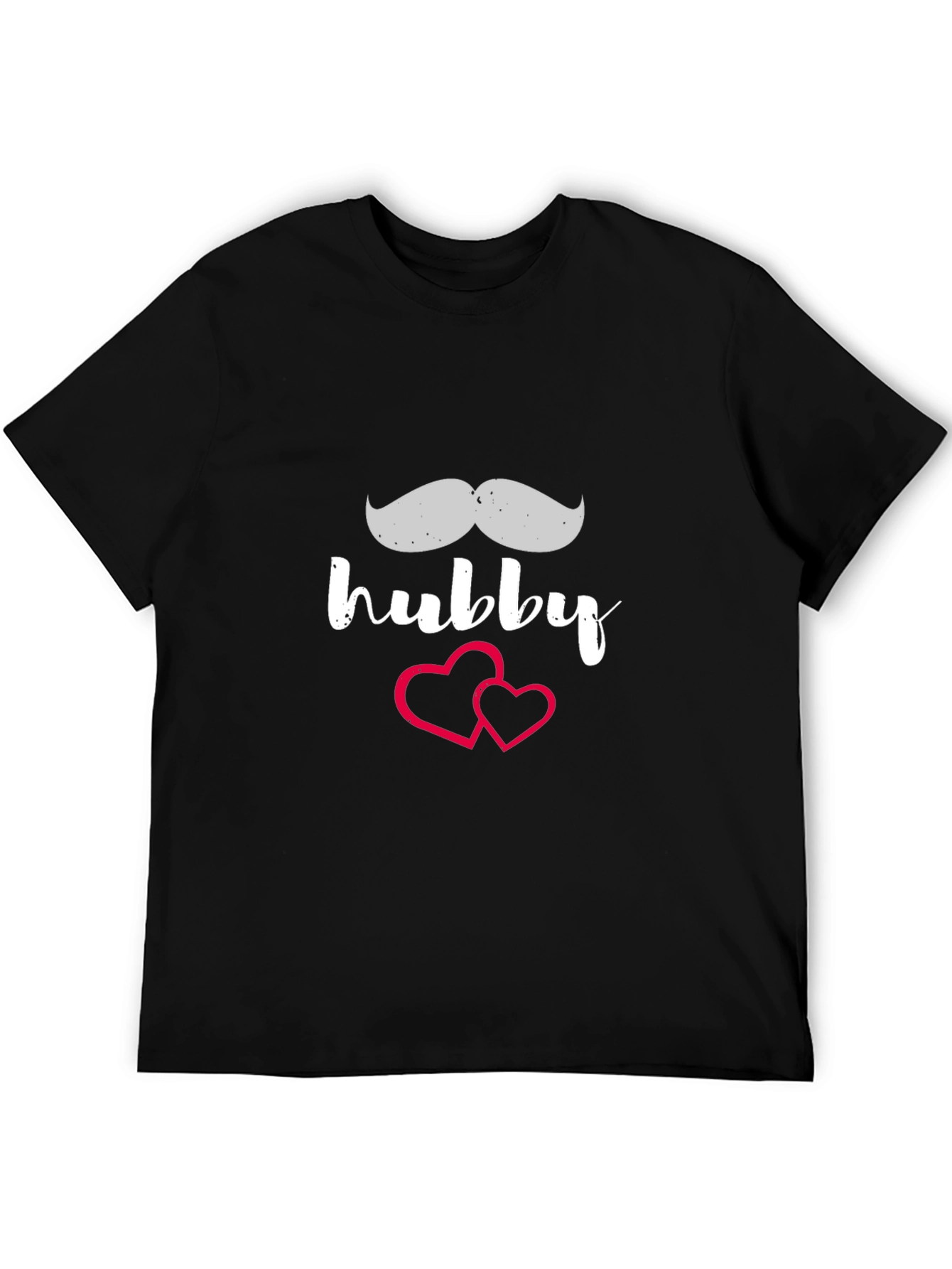 Hubby Mustache Heart T-Shirt - Black