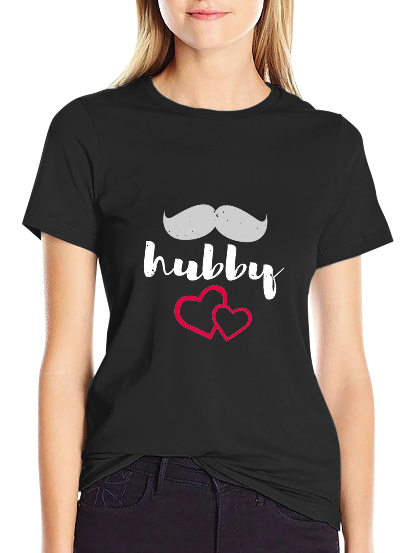 Hubby Mustache Heart T-Shirt - Black