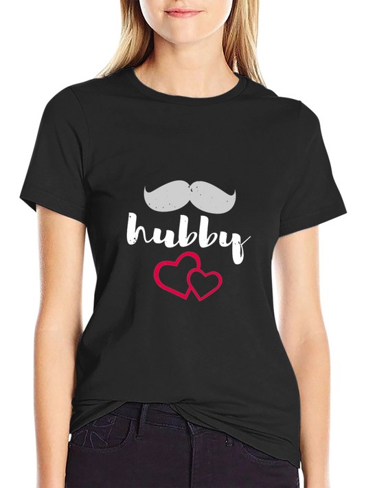 Hubby Mustache Heart T-Shirt - Black