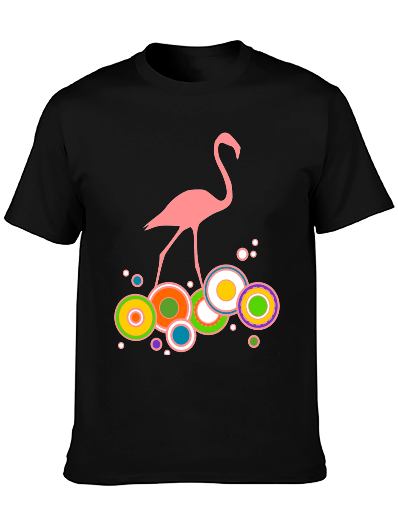 Pink Flamingo Graphic Print Mens Black T-Shirt