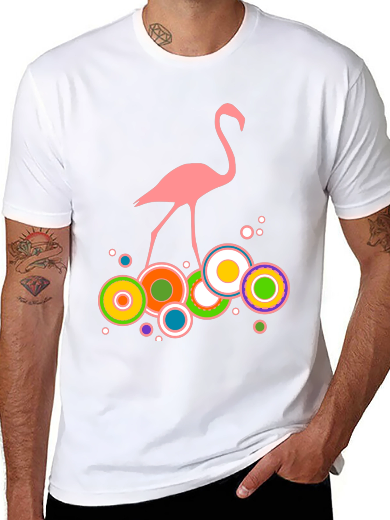 Pink Flamingo Graphic Print Mens Black T-Shirt