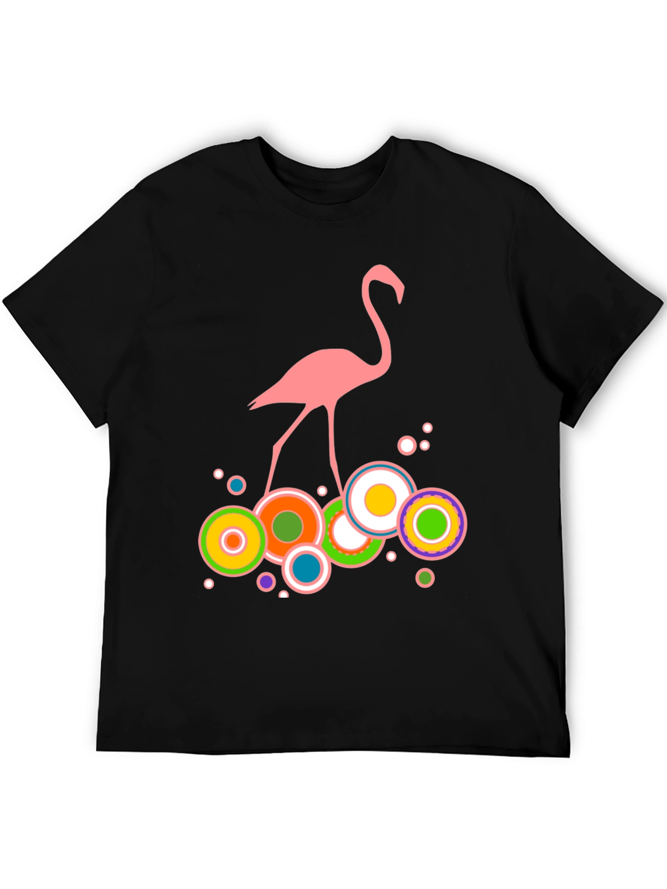 Pink Flamingo Graphic Print Mens Black T-Shirt