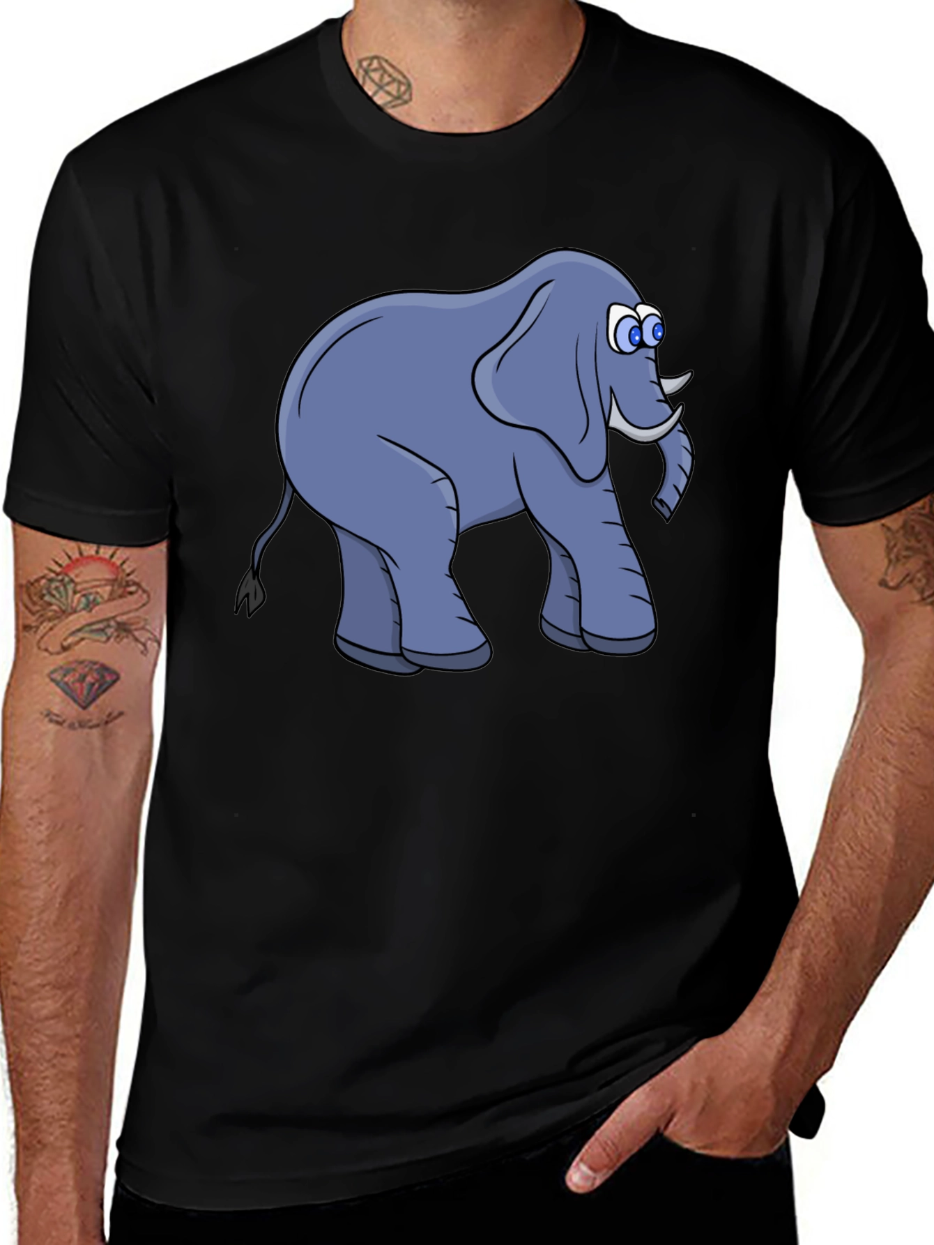 Elephant Cartoon Black T-Shirt