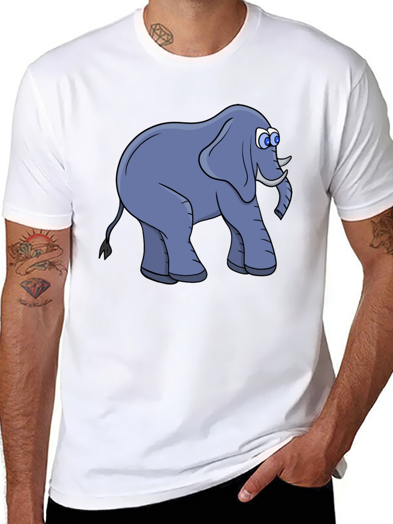 Elephant Cartoon Black T-Shirt
