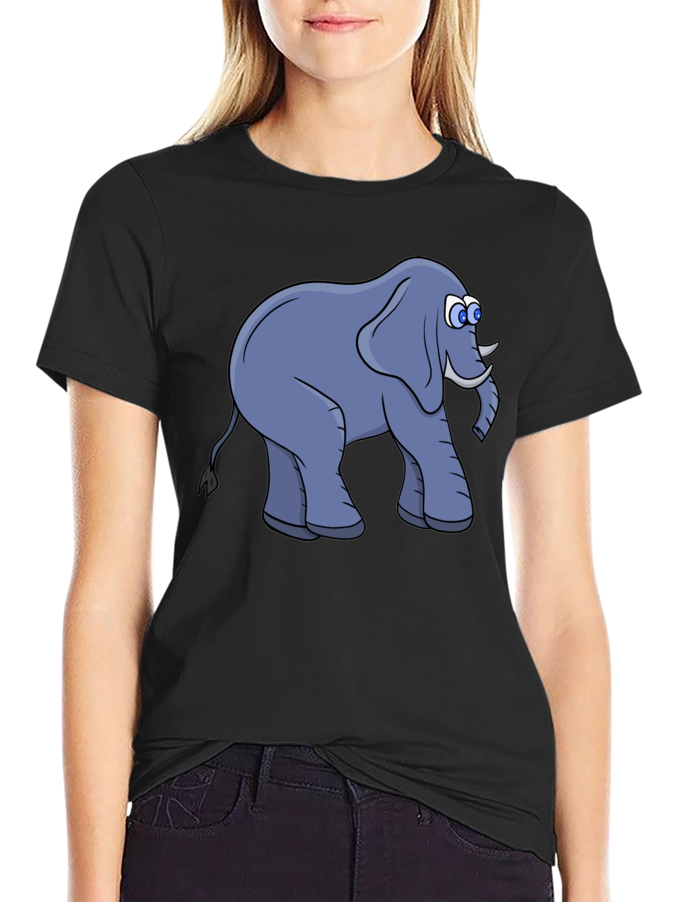 Elephant Cartoon Black T-Shirt