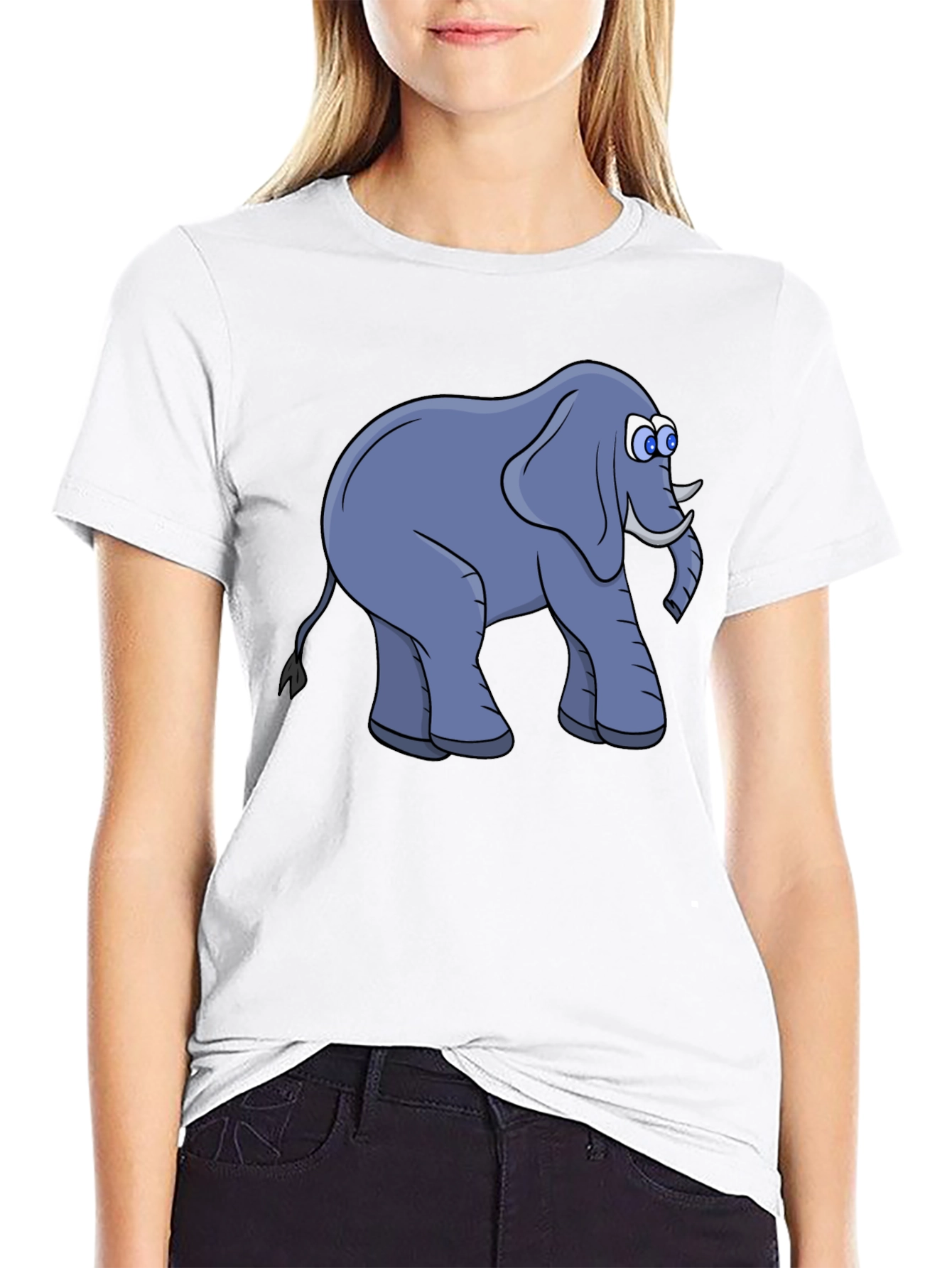 Elephant Cartoon Black T-Shirt