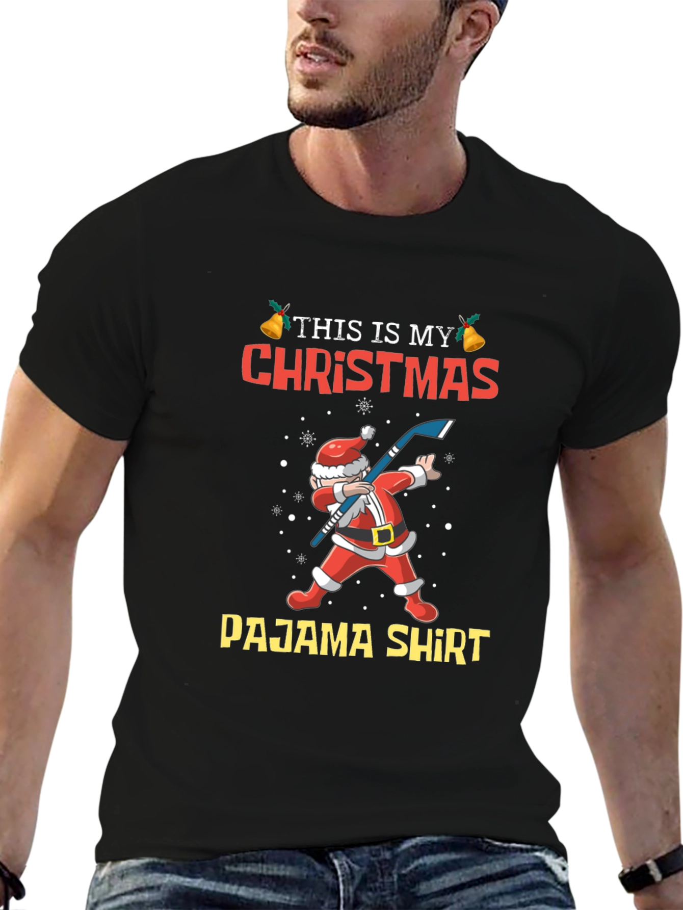 Christmas Pajama Shirt Santa Hockey T-Shirt