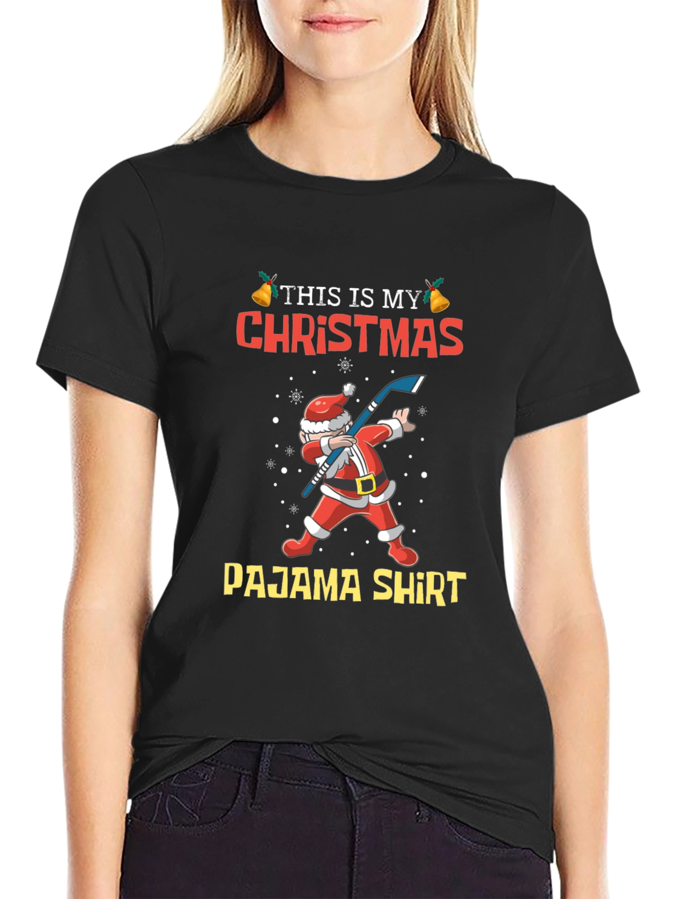 Christmas Pajama Shirt Santa Hockey T-Shirt