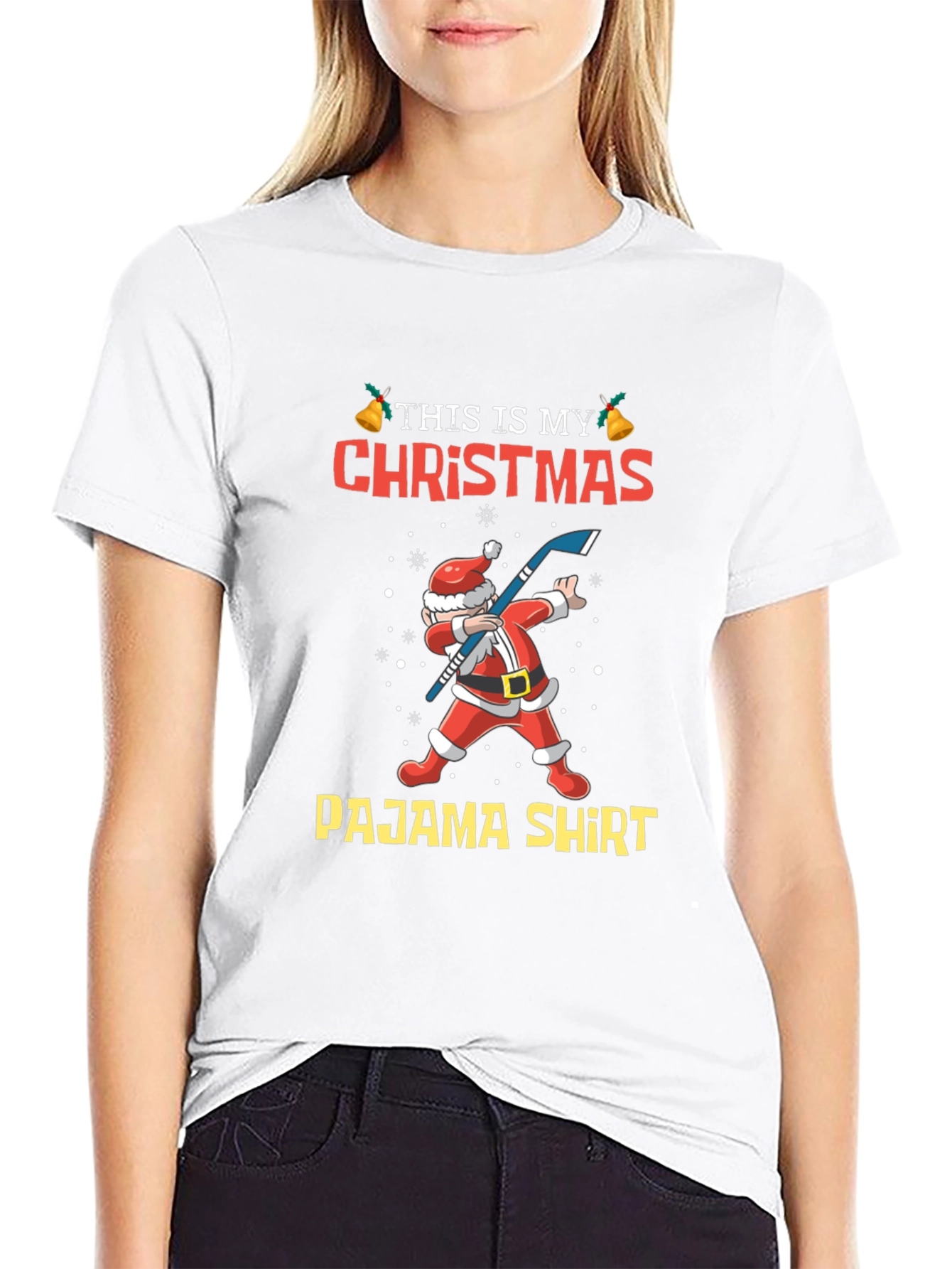 Christmas Pajama Shirt Santa Hockey T-Shirt