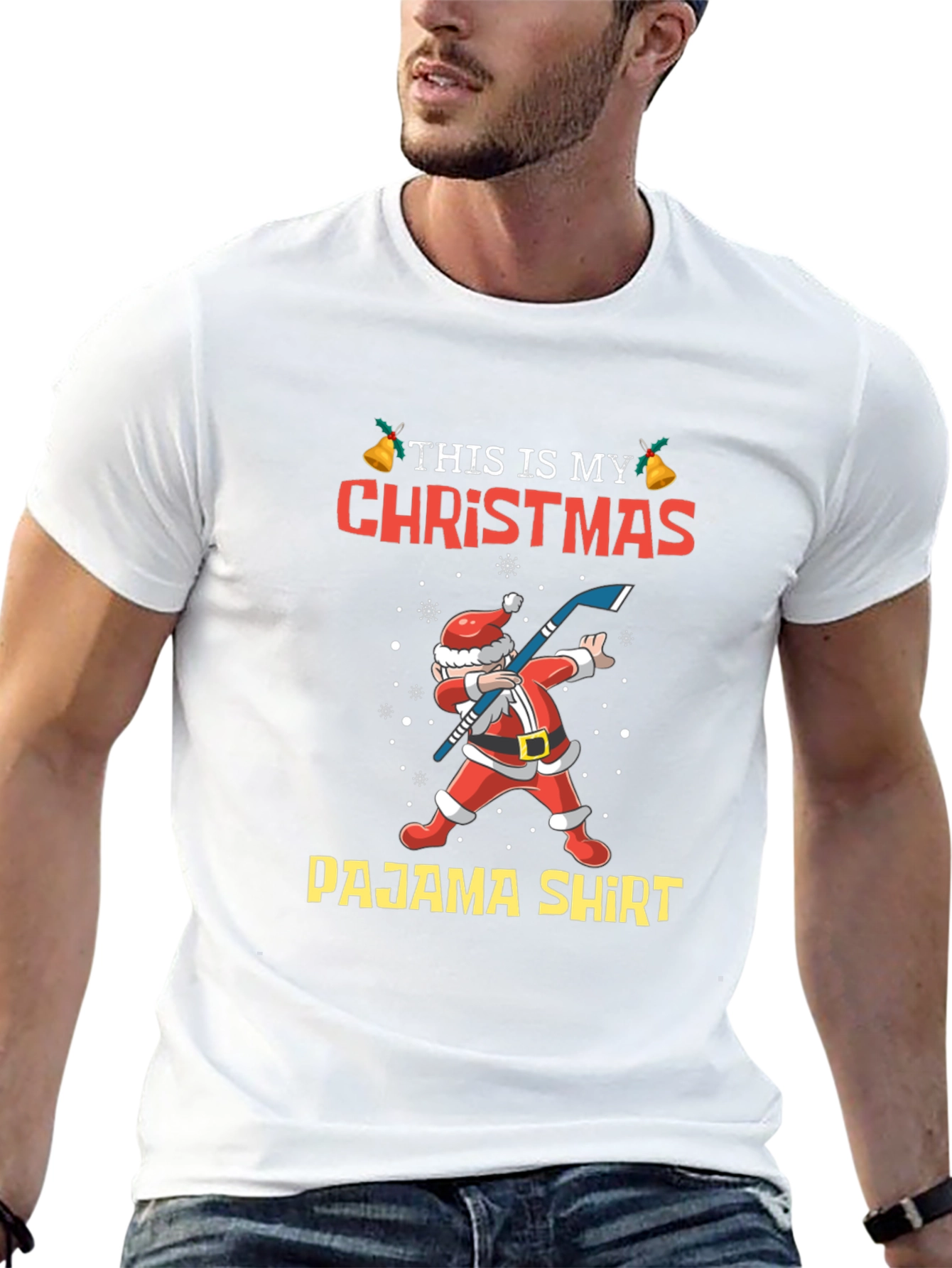Christmas Pajama Shirt Santa Hockey T-Shirt