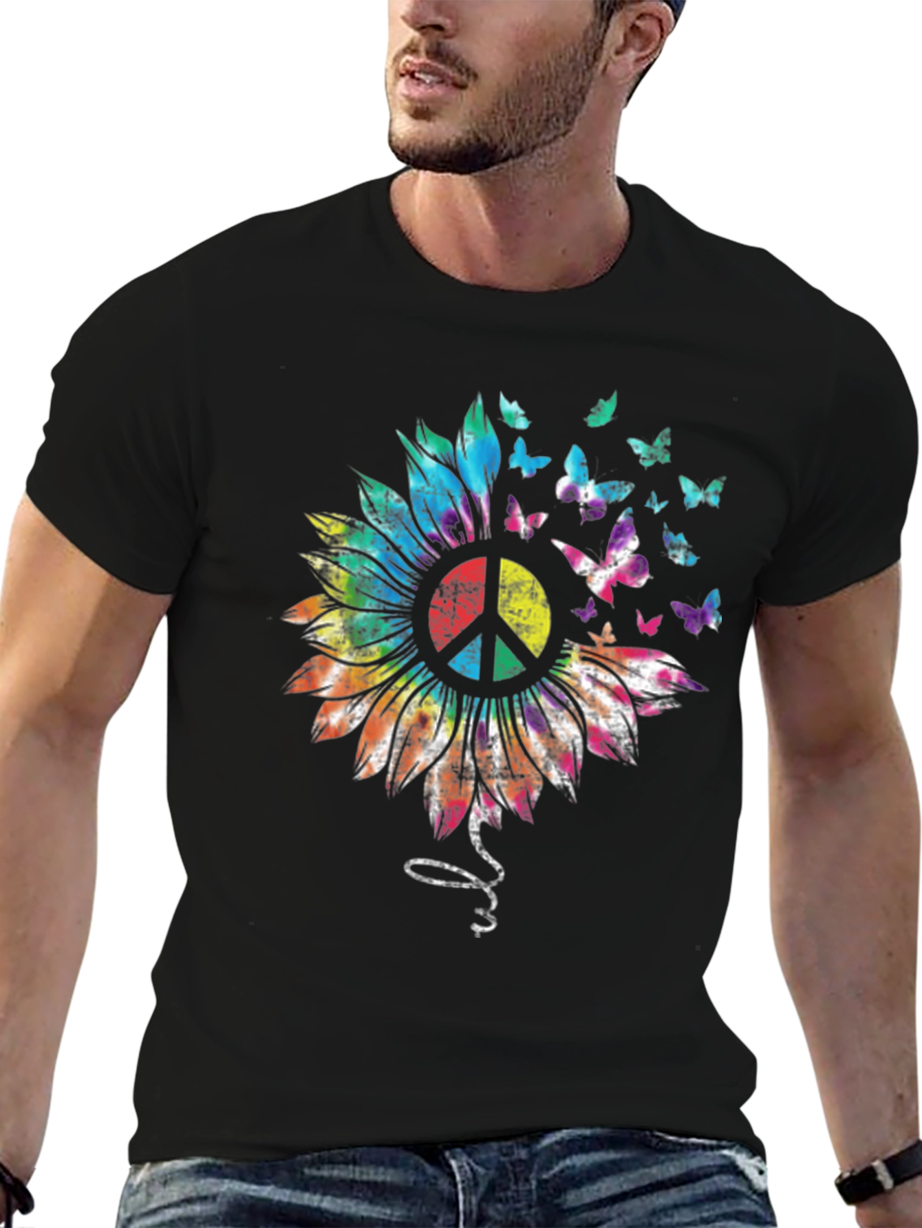 Peace Sunflower Butterfly Graphic T-Shirt