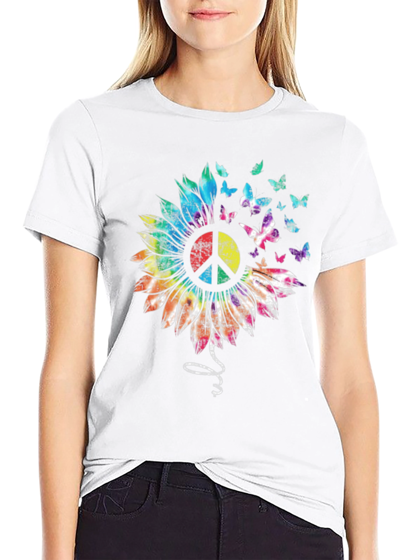 Peace Sunflower Butterfly Graphic T-Shirt
