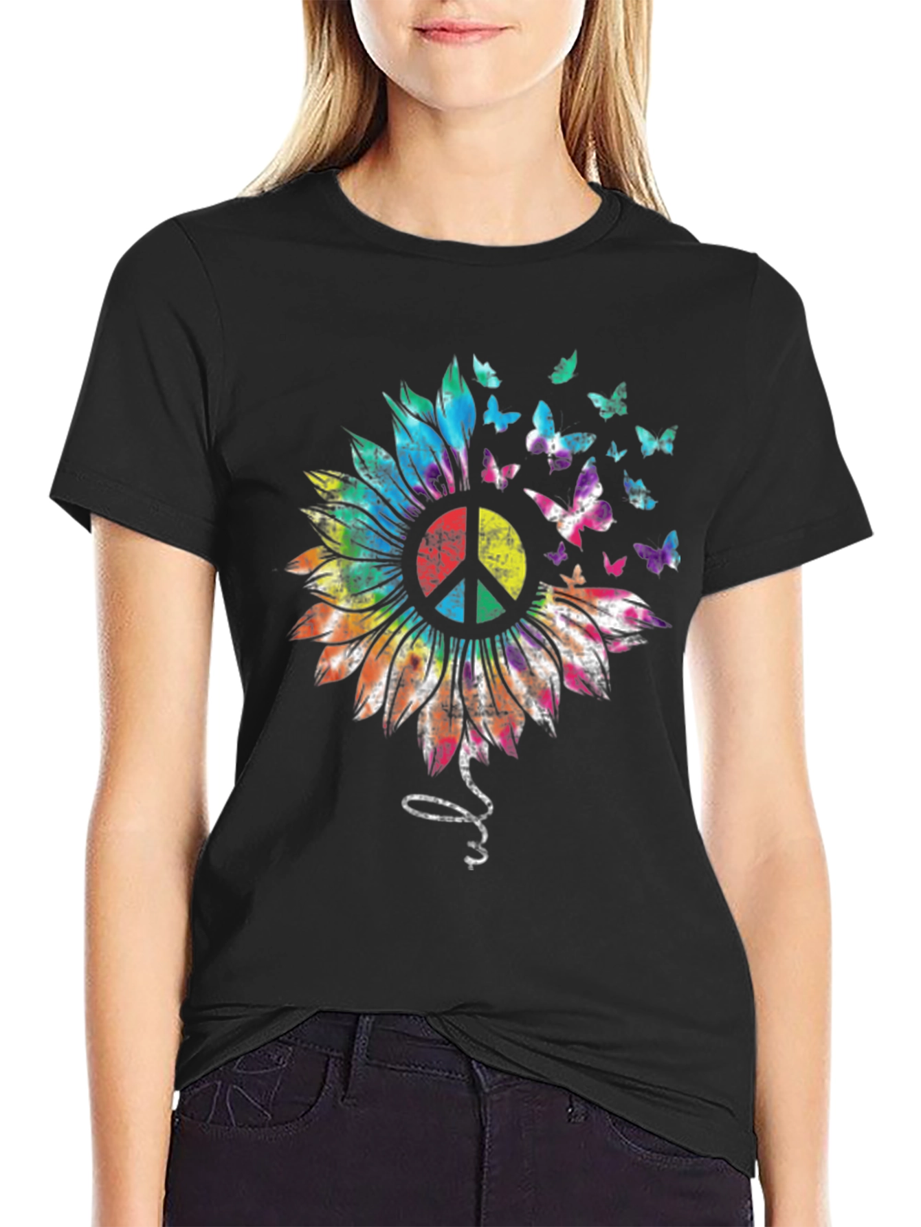 Peace Sunflower Butterfly Graphic T-Shirt