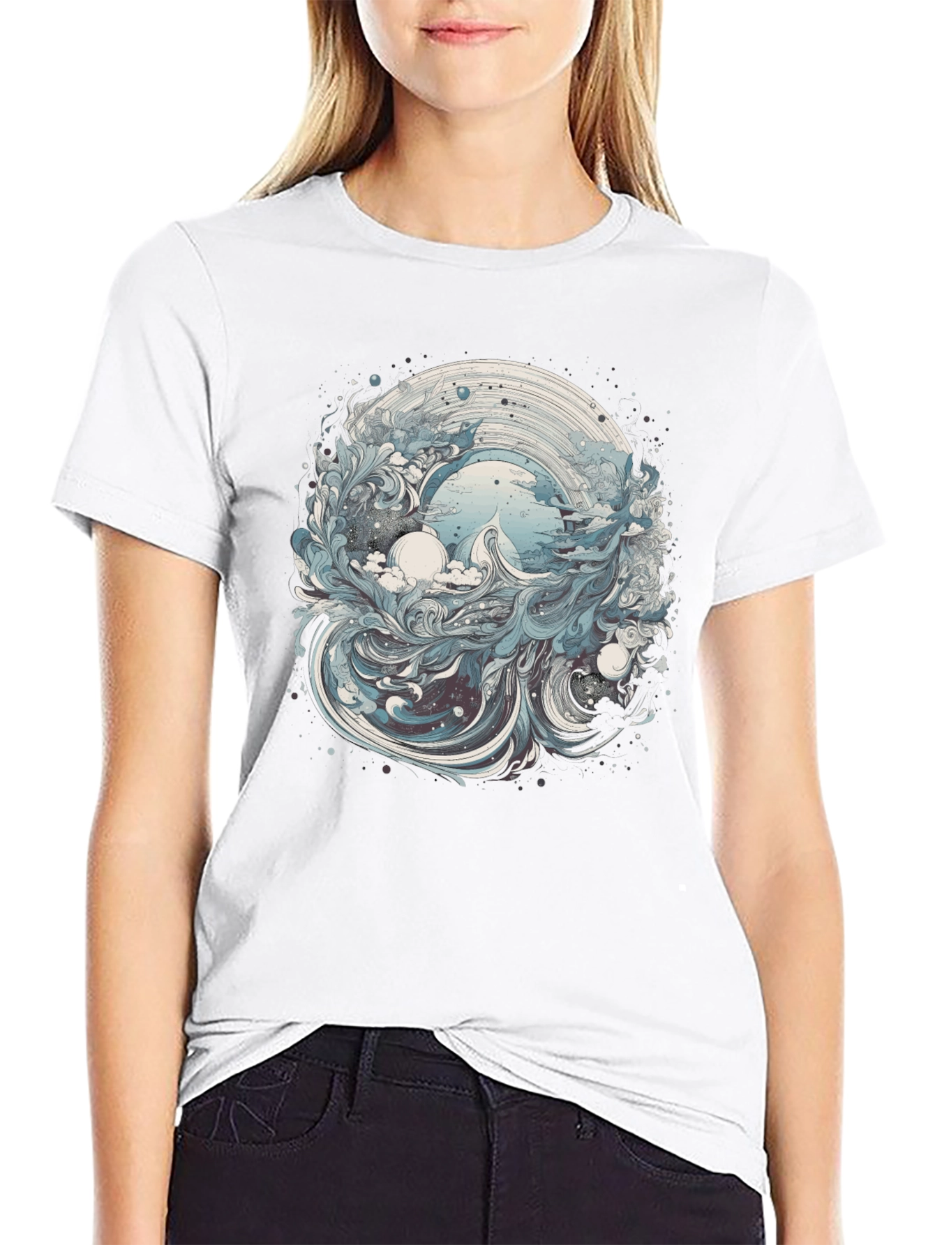 Artistic Wave Design Black T-Shirt