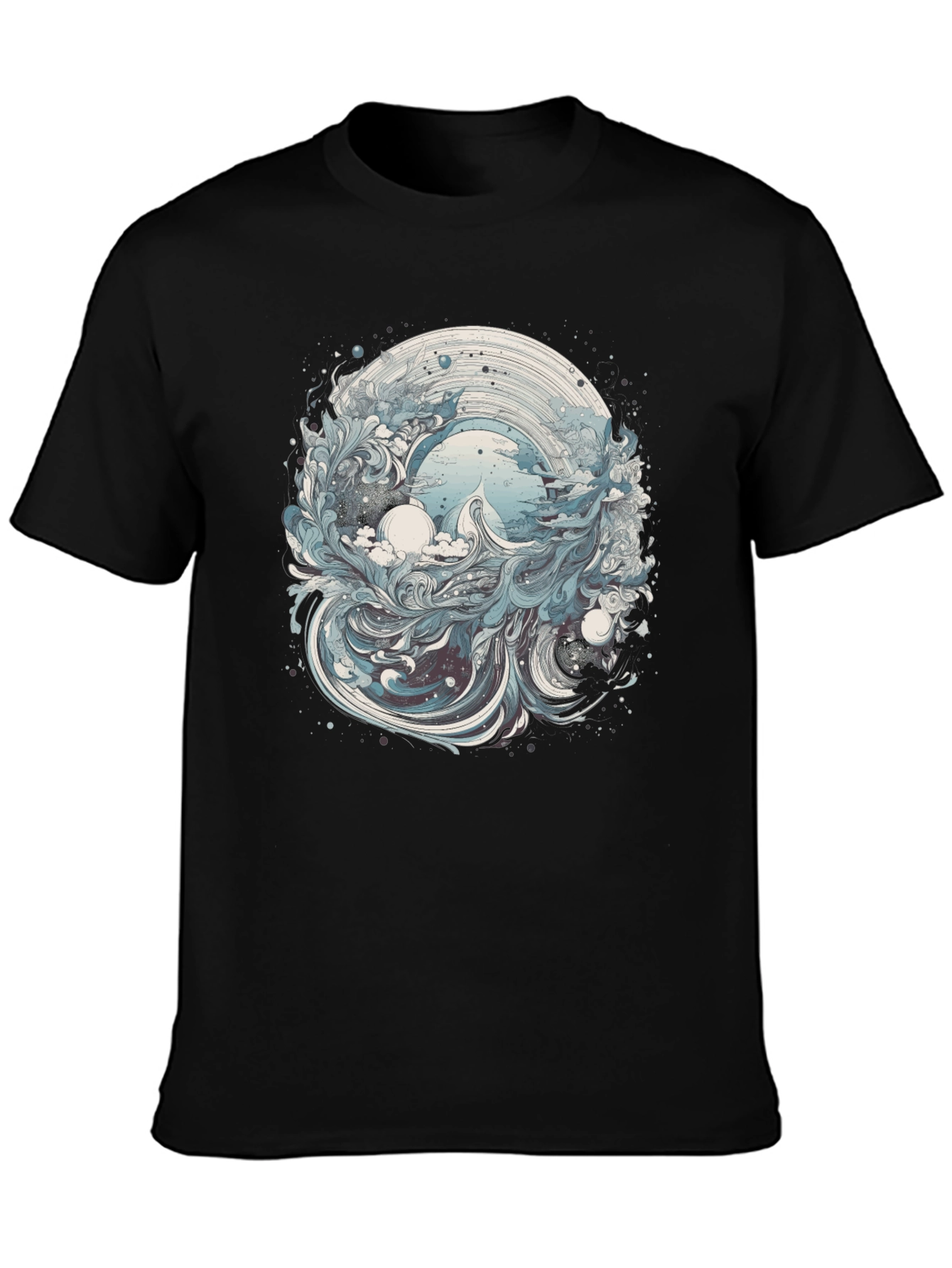 Artistic Wave Design Black T-Shirt