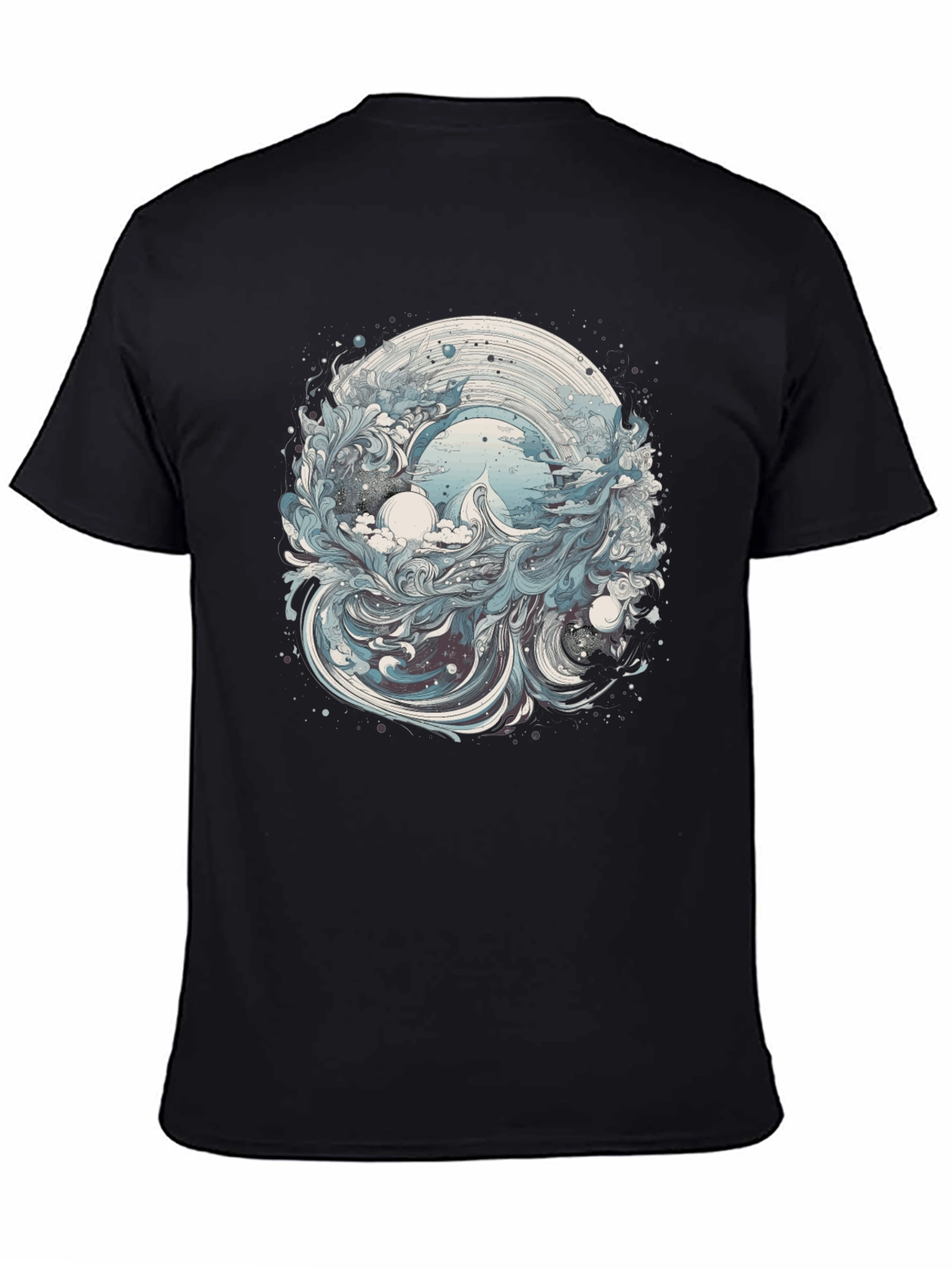 Artistic Wave Design Black T-Shirt