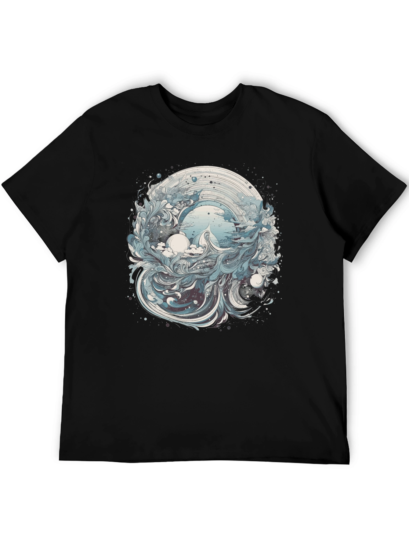 Artistic Wave Design Black T-Shirt