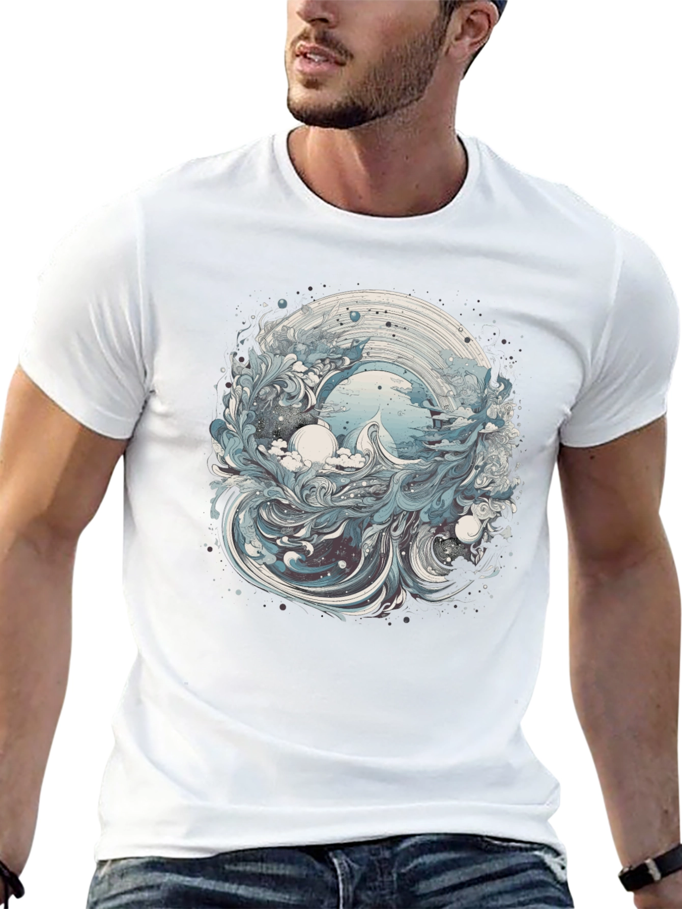 Artistic Wave Design Black T-Shirt