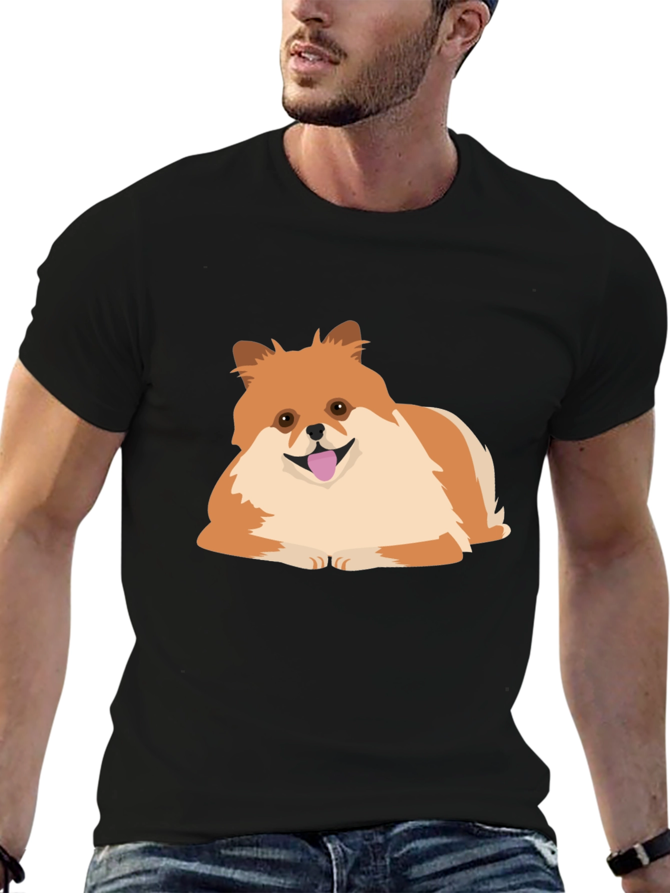 Pomeranian Dog Graphic Tee - Black Cotton Comfort