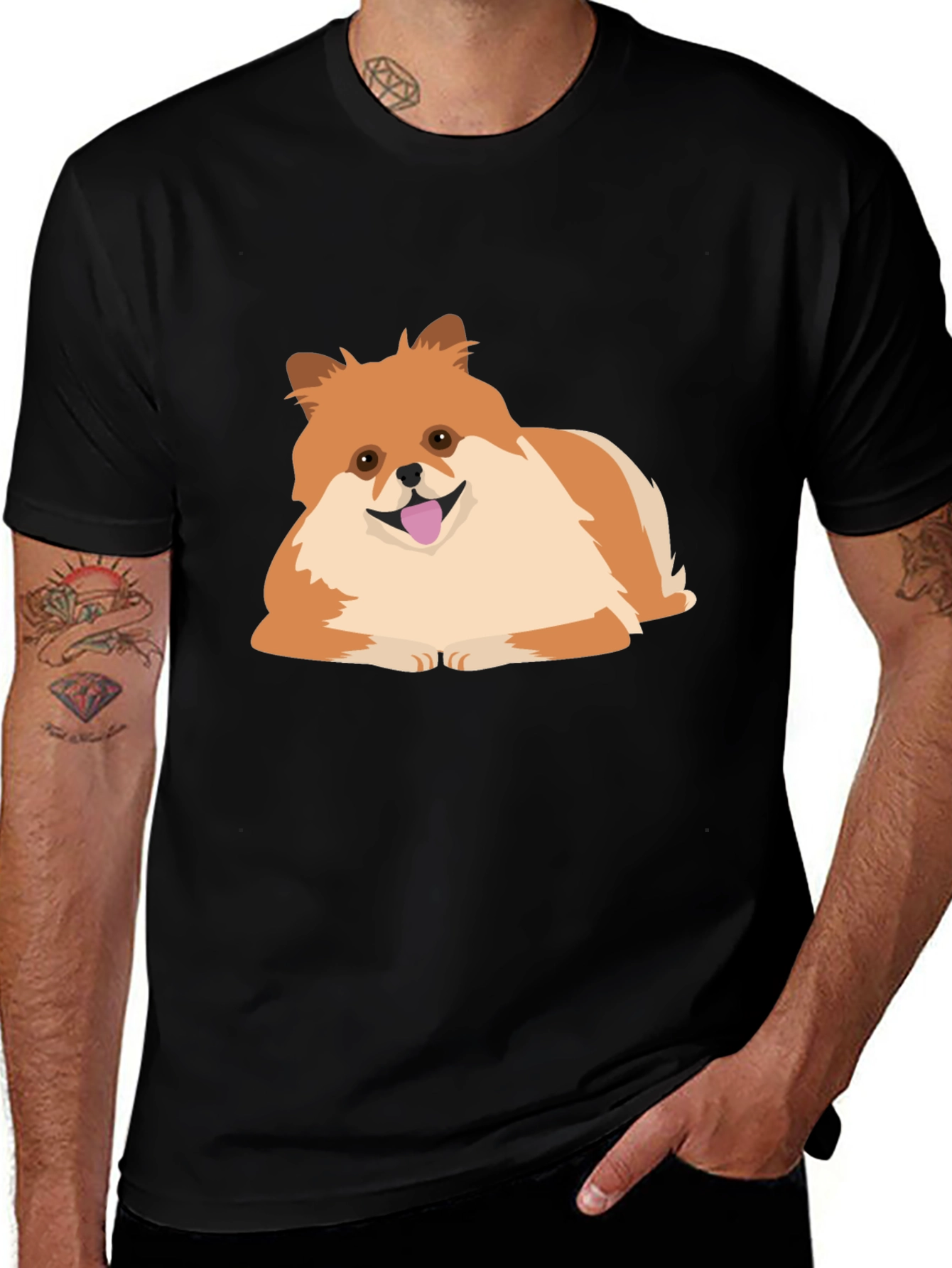 Pomeranian Dog Graphic Tee - Black Cotton Comfort