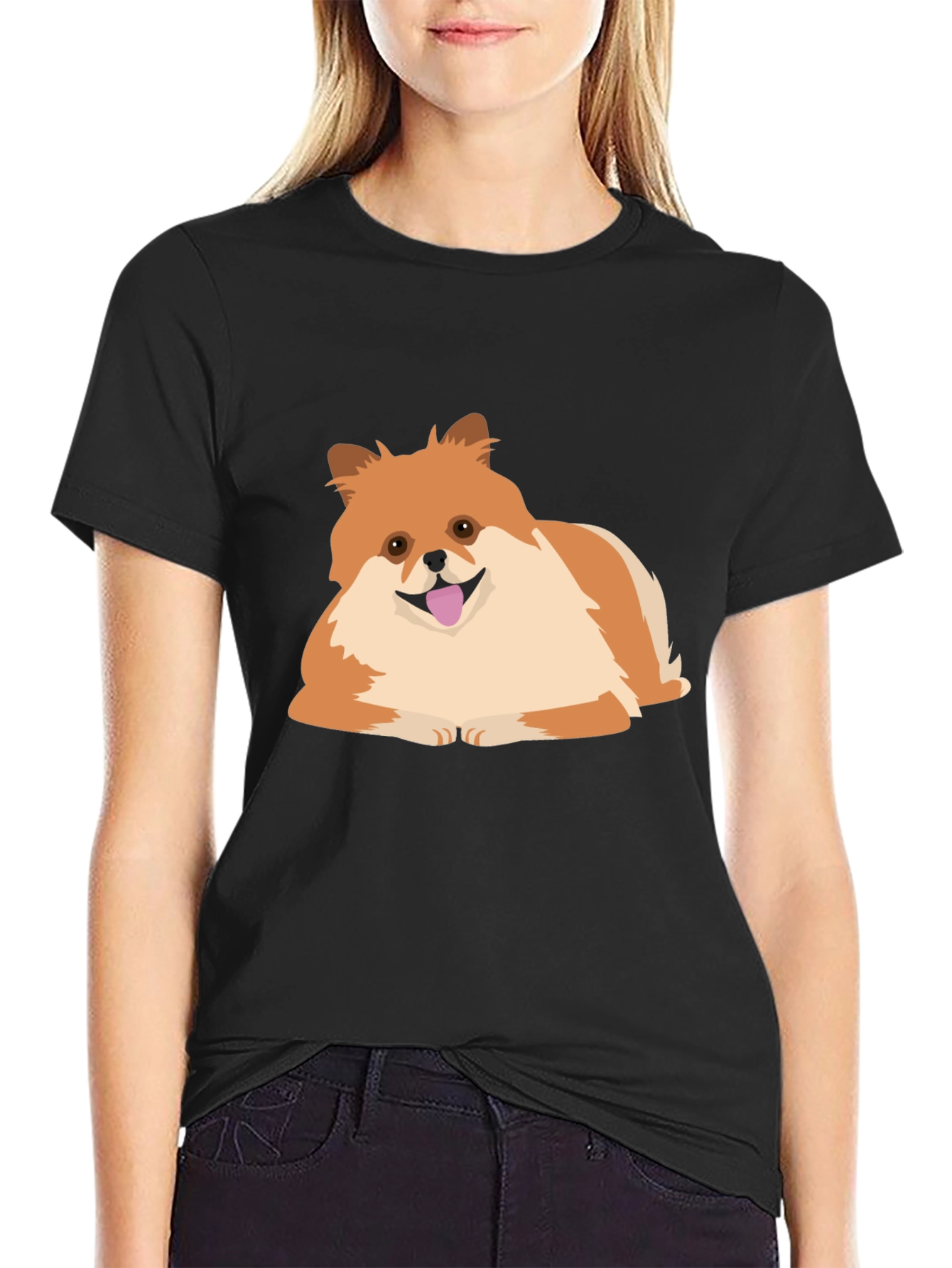 Pomeranian Dog Graphic Tee - Black Cotton Comfort