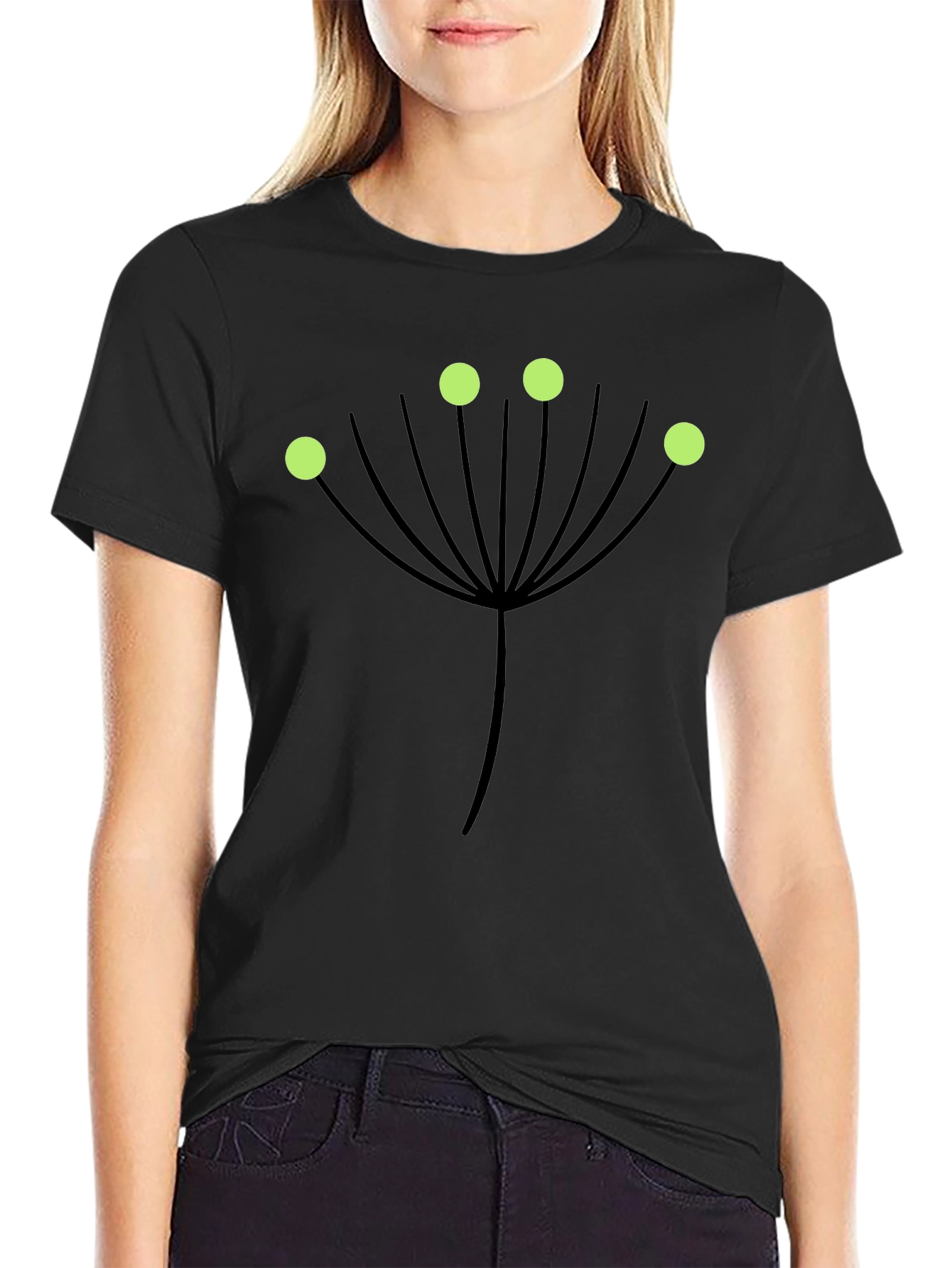 Botanical Graphic Tee - Black T-Shirt with Green Accents