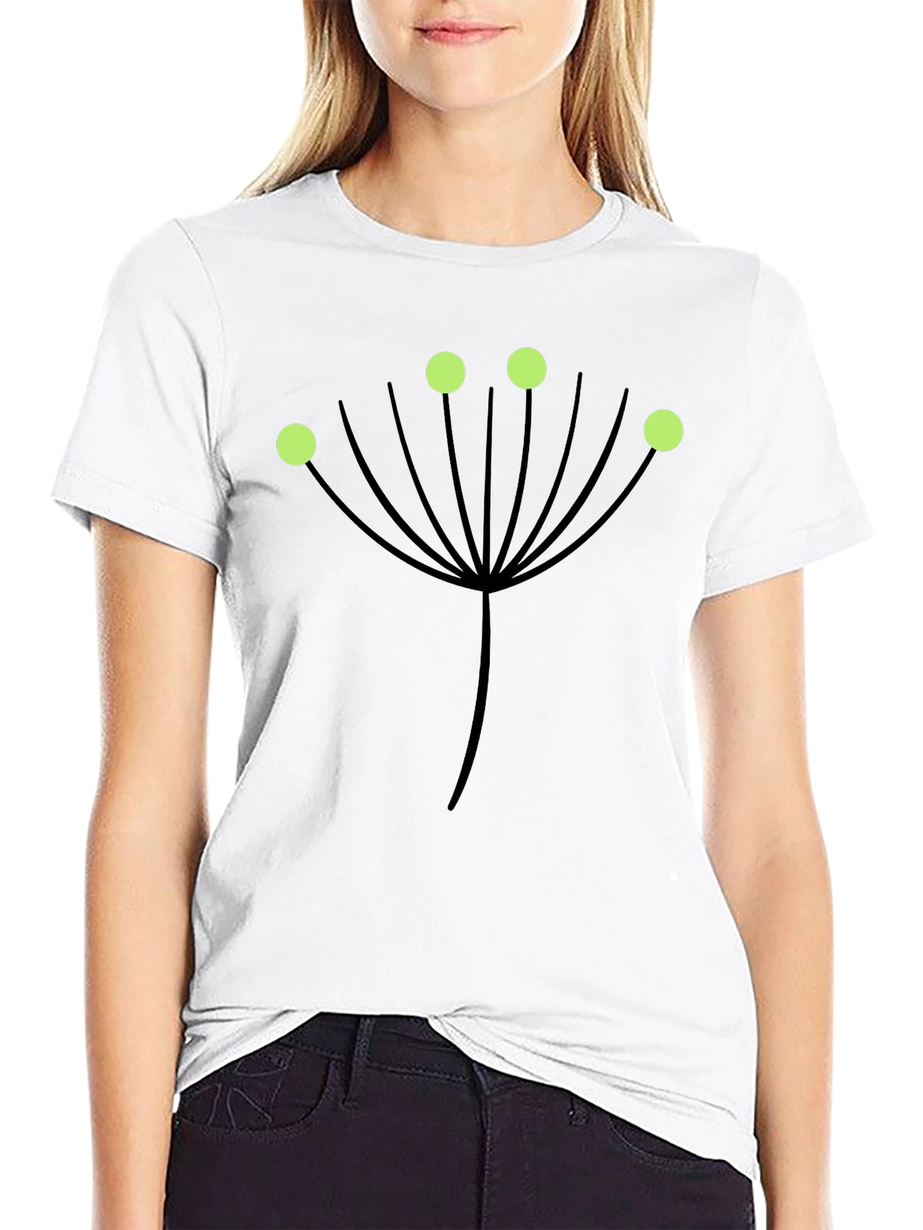 Botanical Graphic Tee - Black T-Shirt with Green Accents