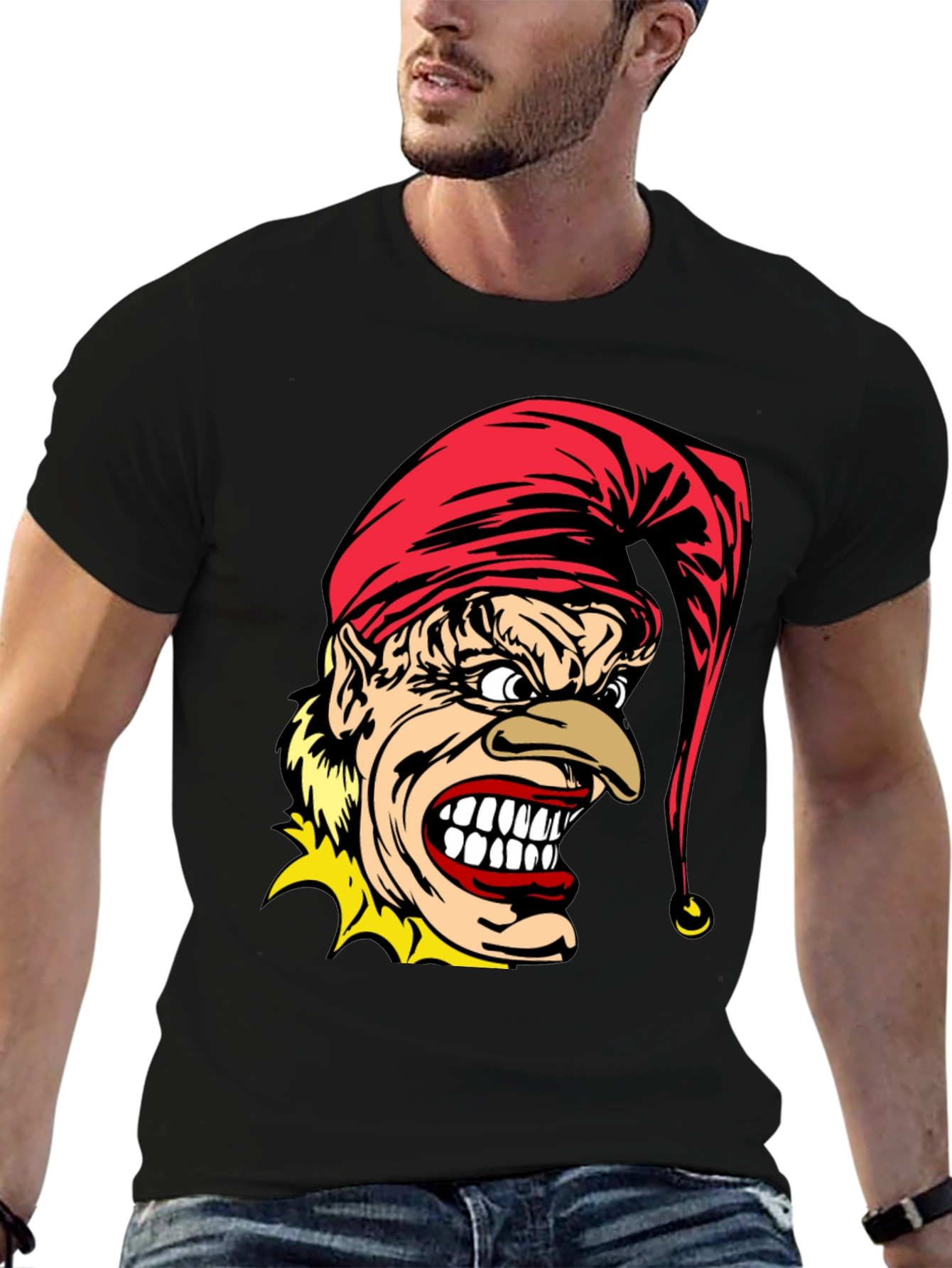 Mens Black T-Shirt with Goblin Graphic