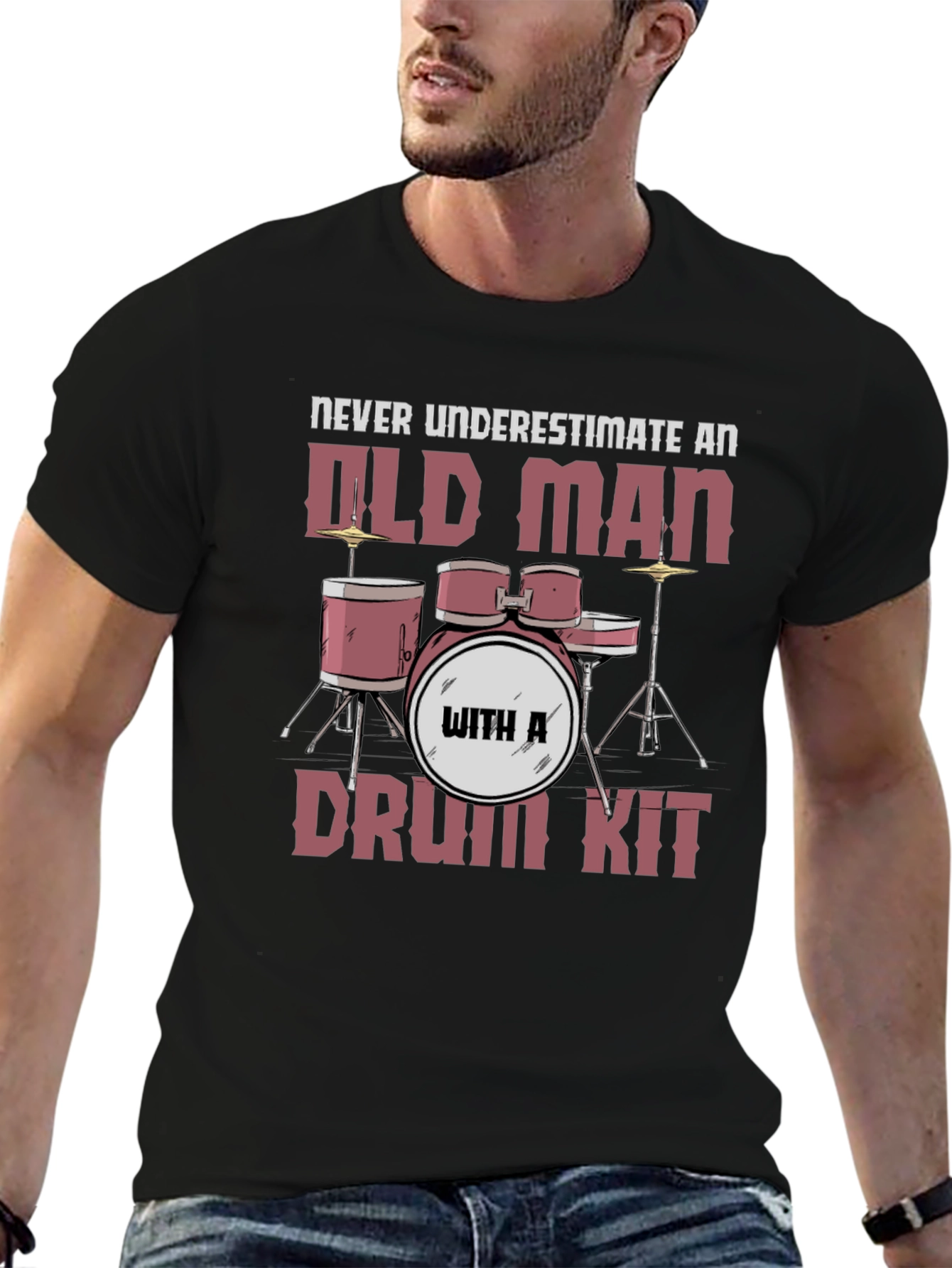 Old Man Drum Kit T-Shirt - Musician Gift