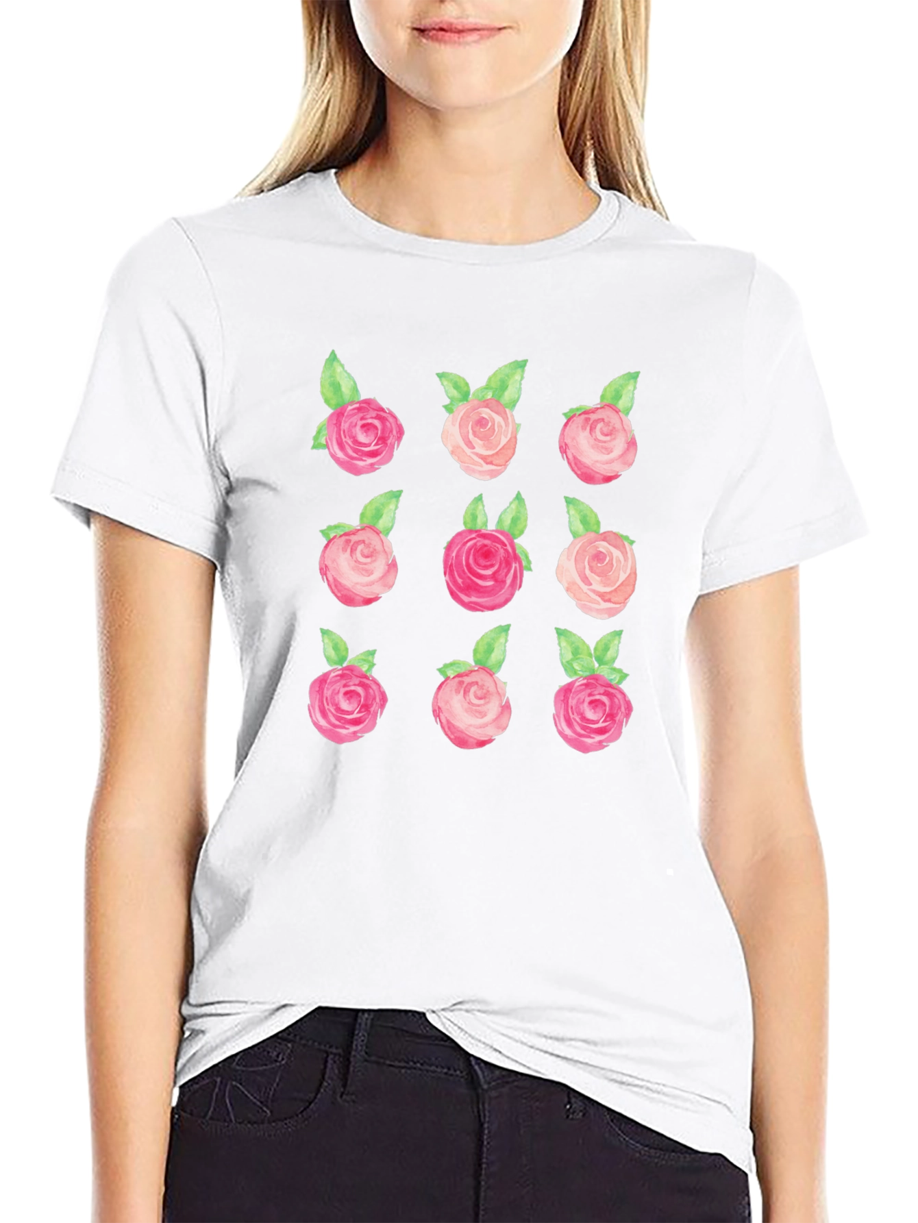 Floral Roses Graphic Tee - Classic Black