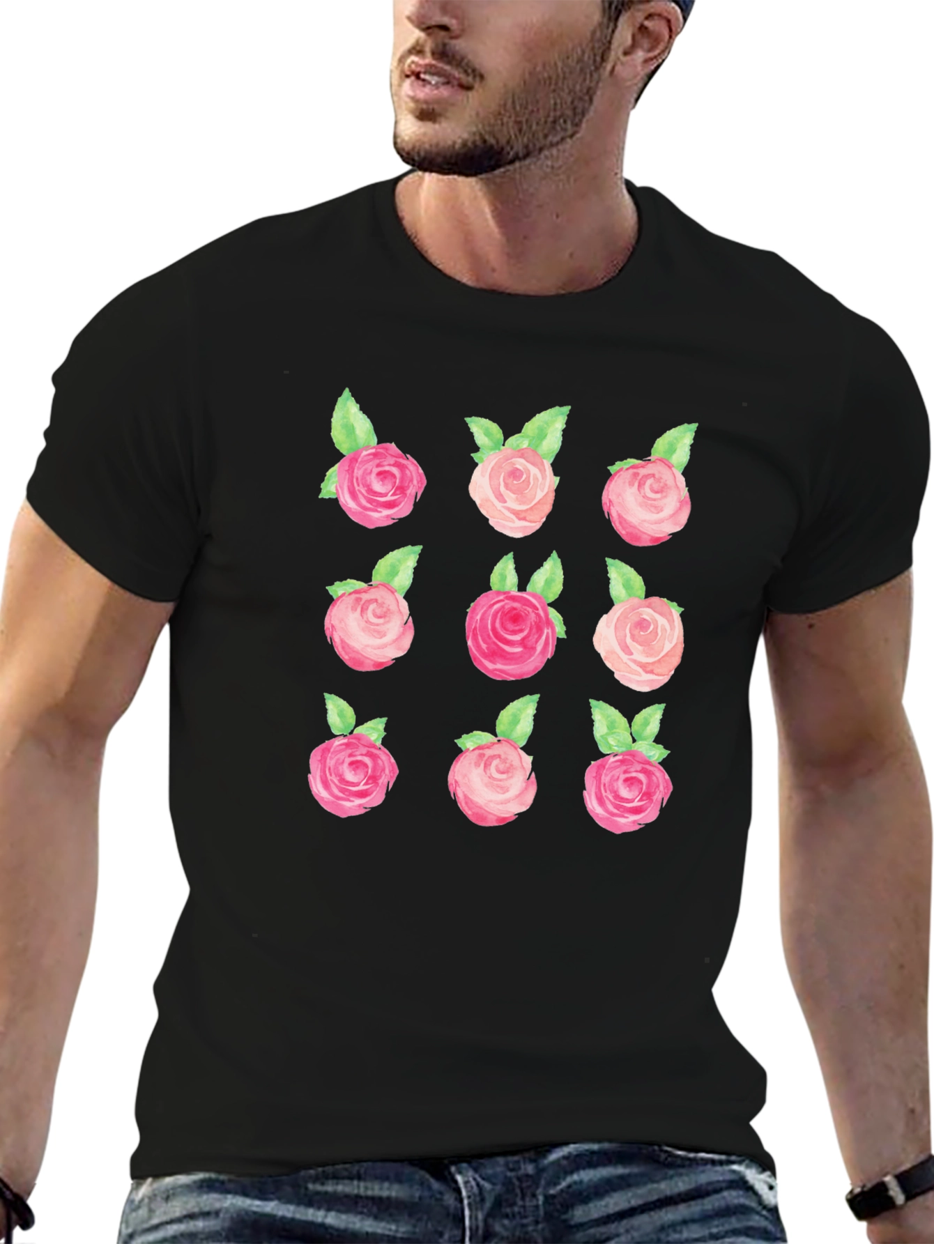 Floral Roses Graphic Tee - Classic Black