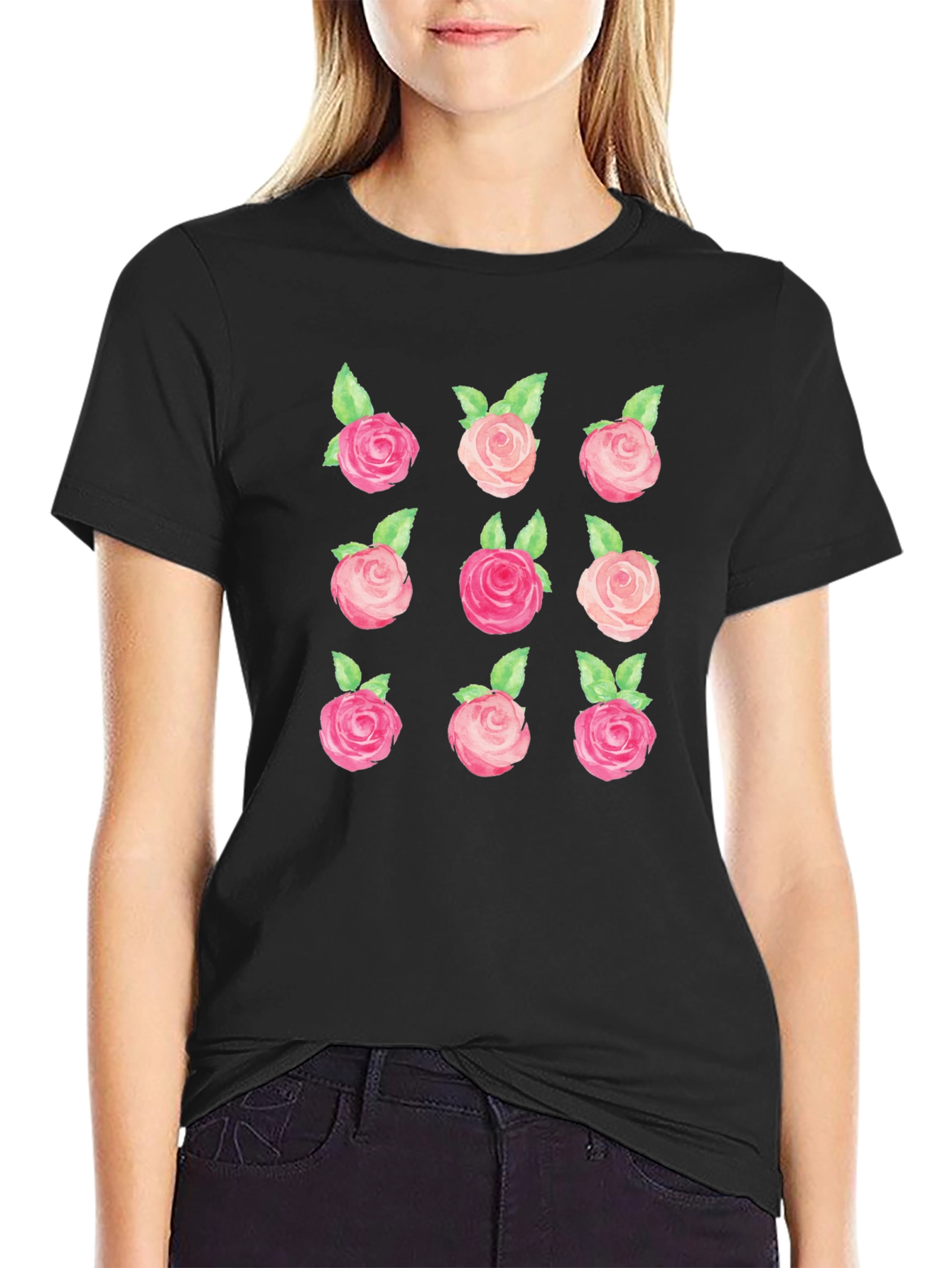 Floral Roses Graphic Tee - Classic Black