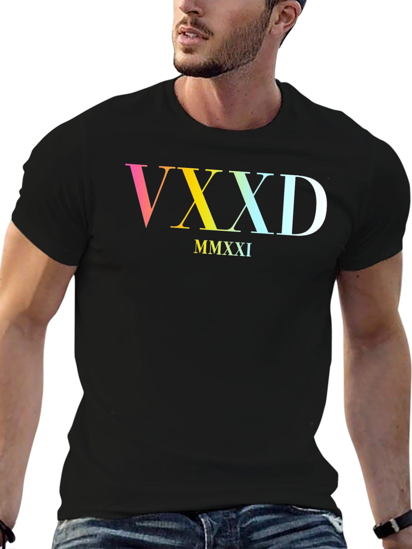 VXXD MMXXI Rainbow Graphic Black T-Shirt