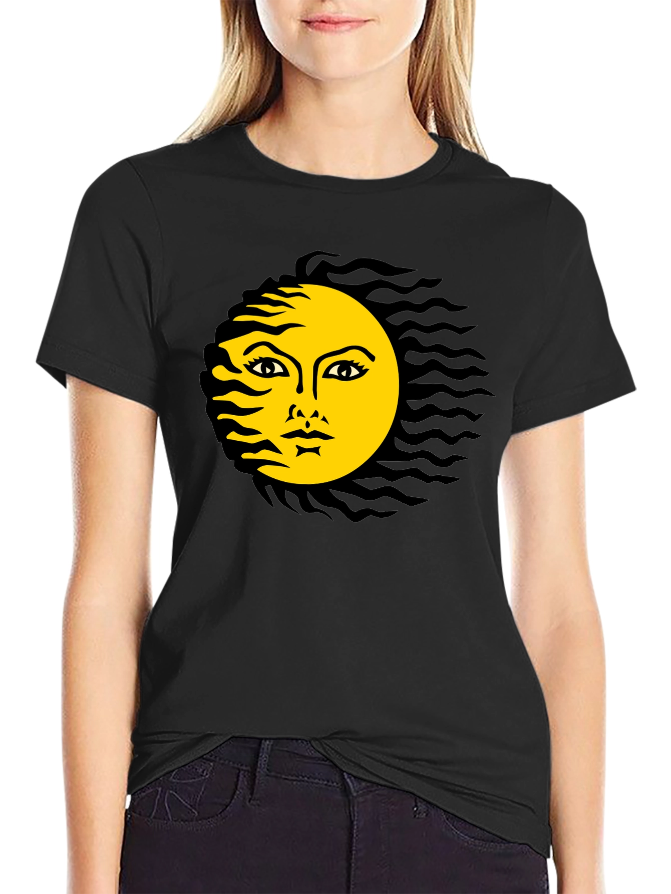 Black T-Shirt with Sun Graphic