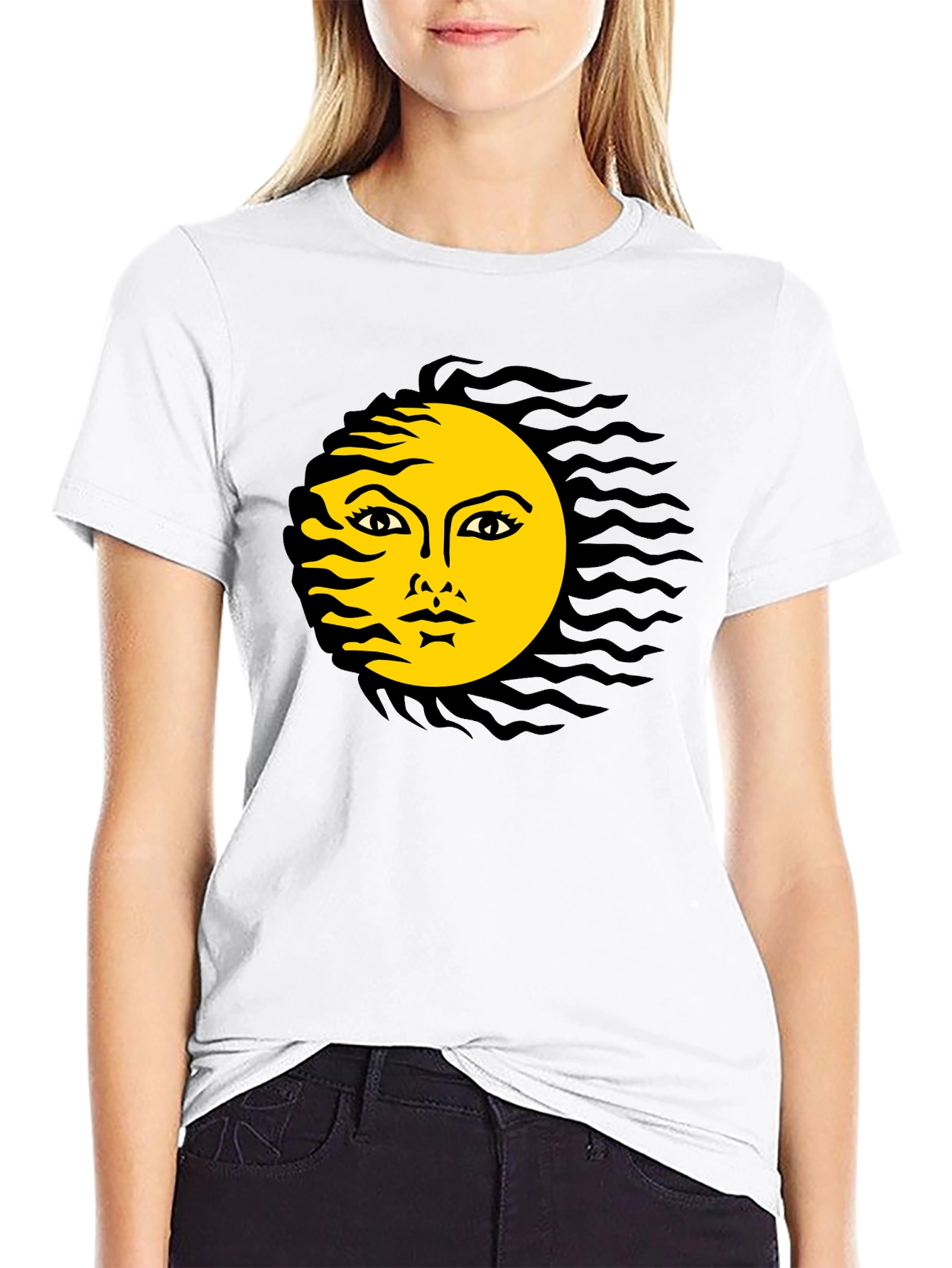 Black T-Shirt with Sun Graphic