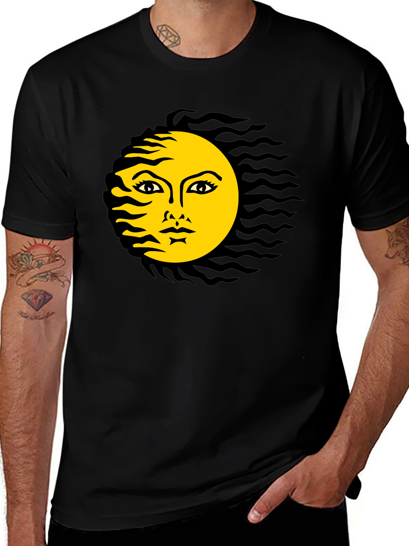 Black T-Shirt with Sun Graphic