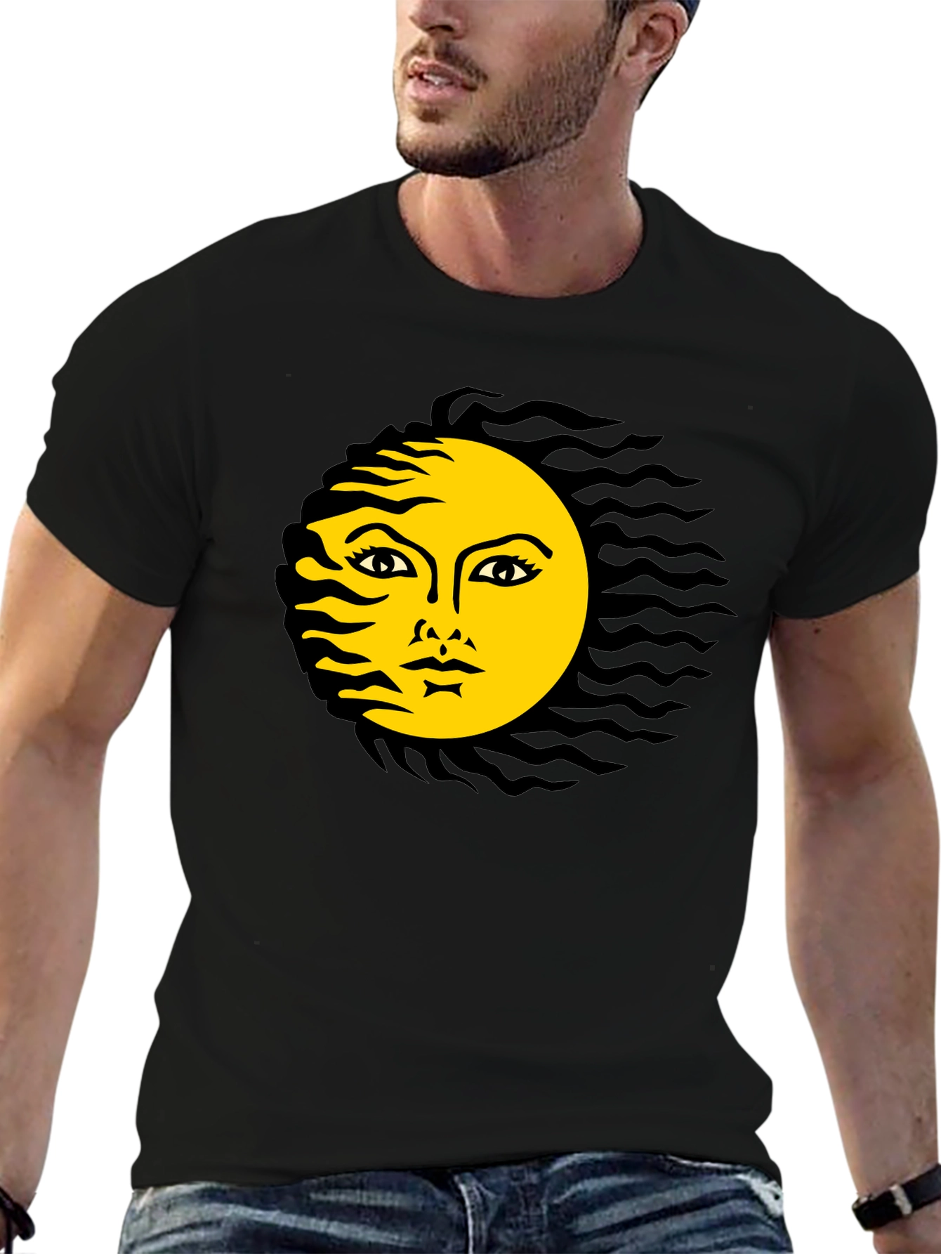 Black T-Shirt with Sun Graphic