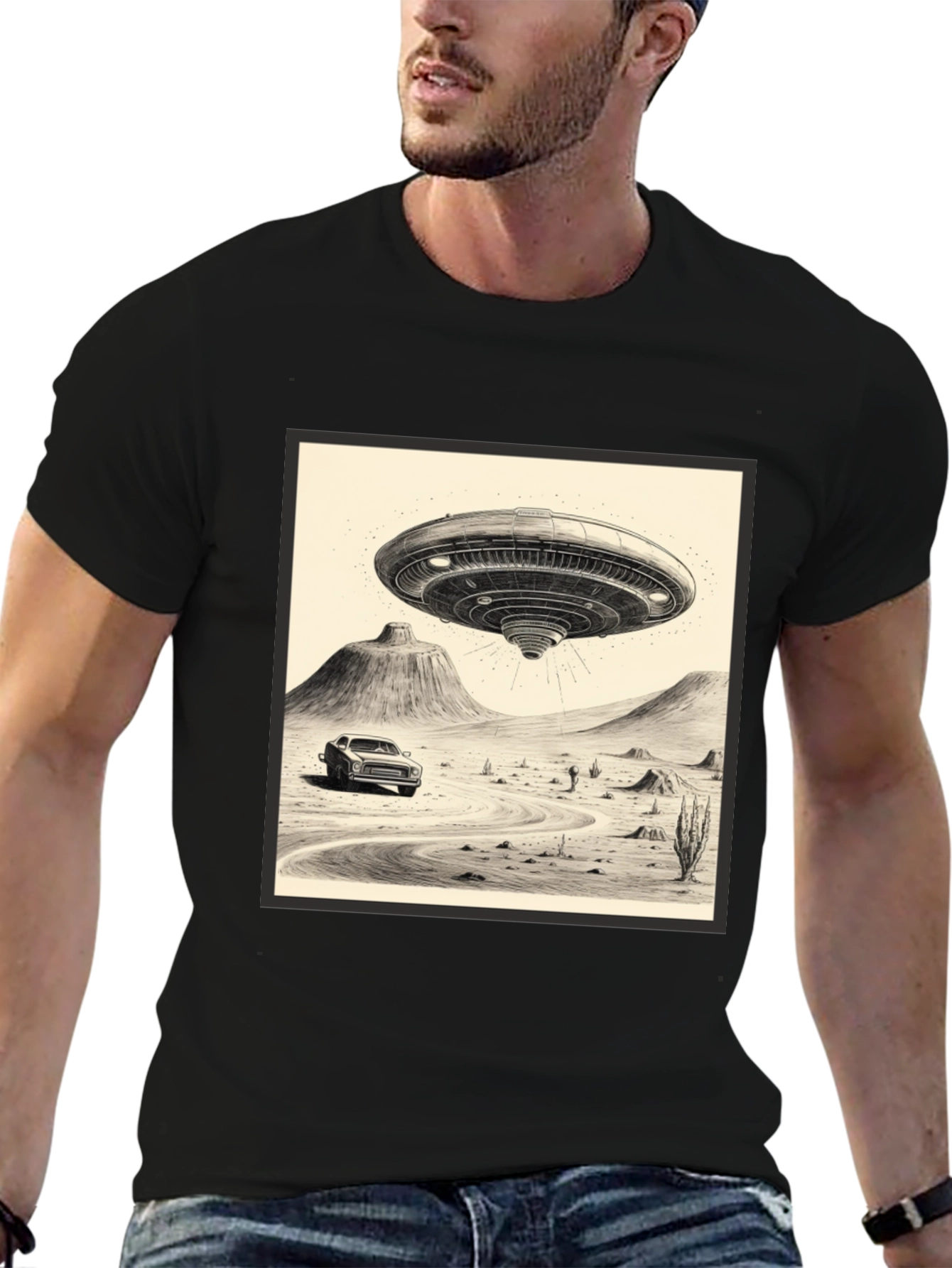 UFO Abduction Black Graphic Tee