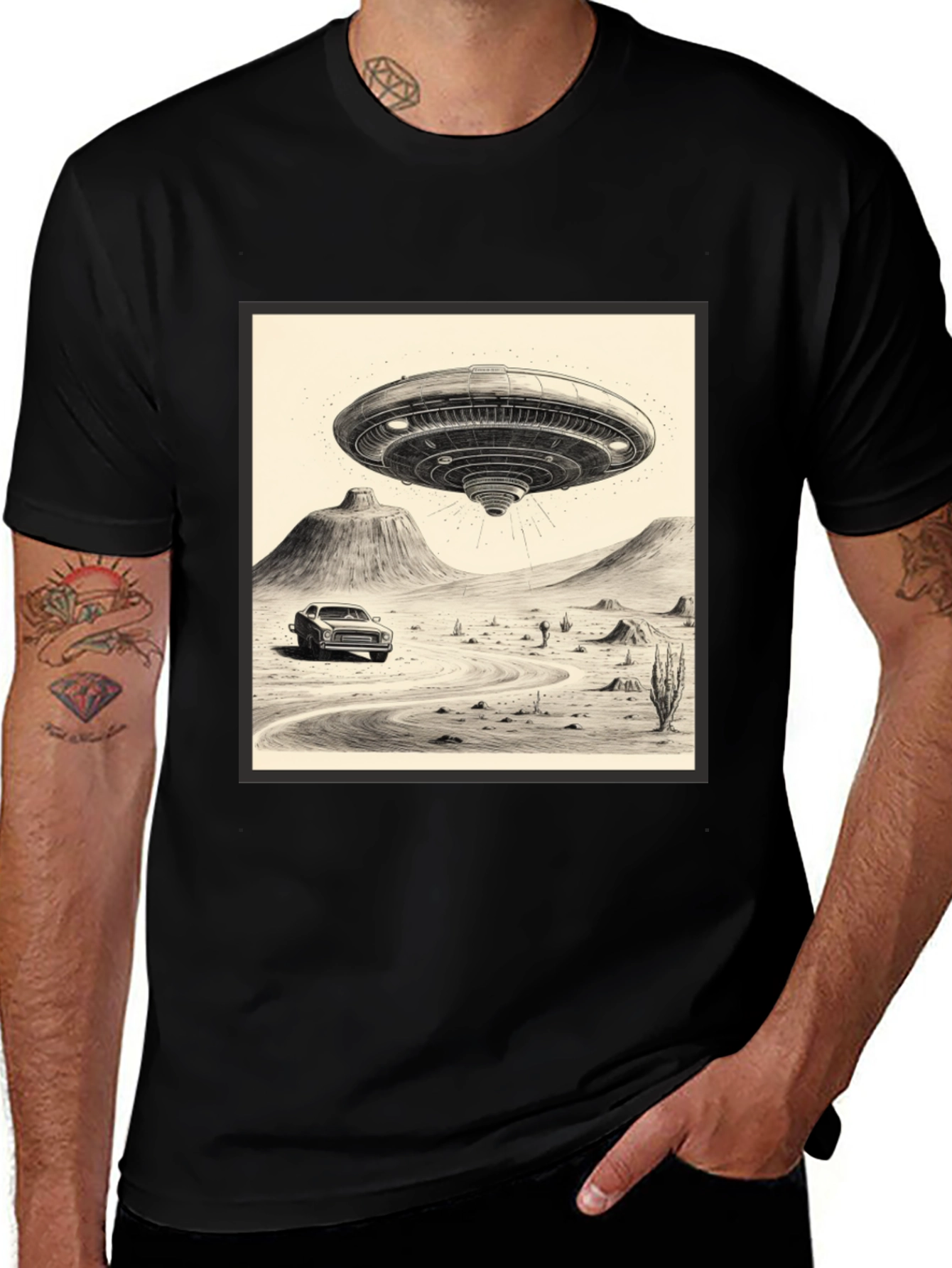 UFO Abduction Black Graphic Tee