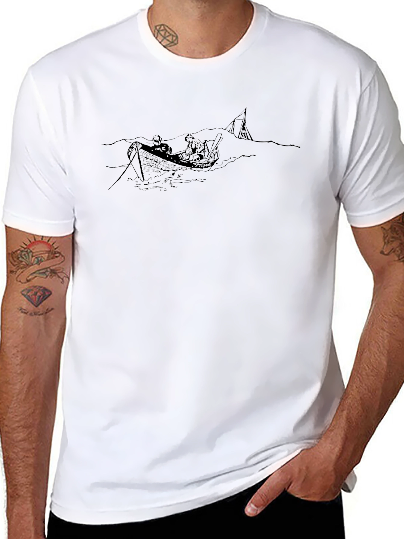 Black T-Shirt with Boat Graphic