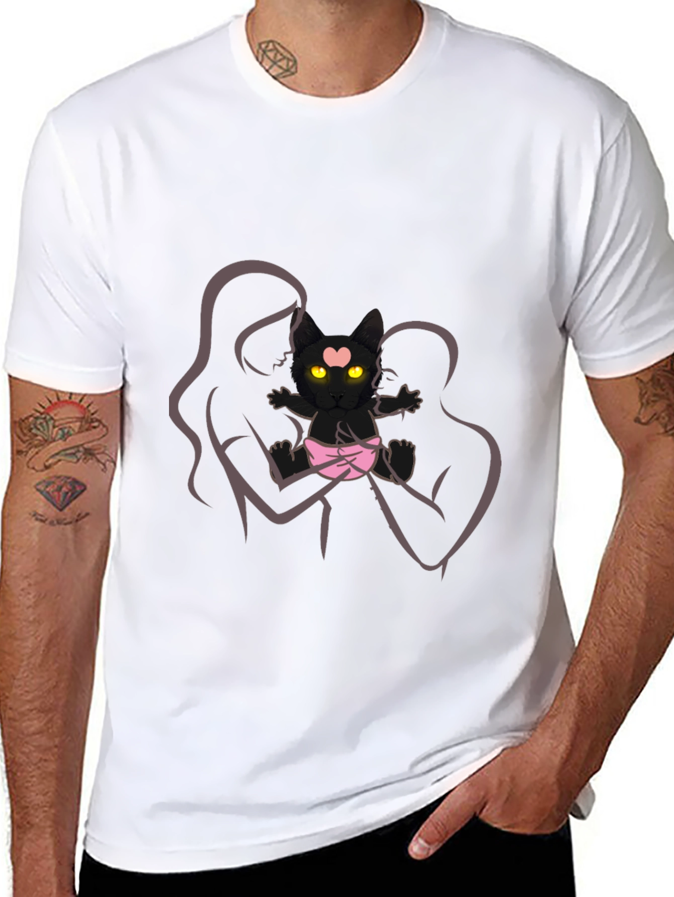 Cute Cat Family Tee - Unisex Black T-Shirt