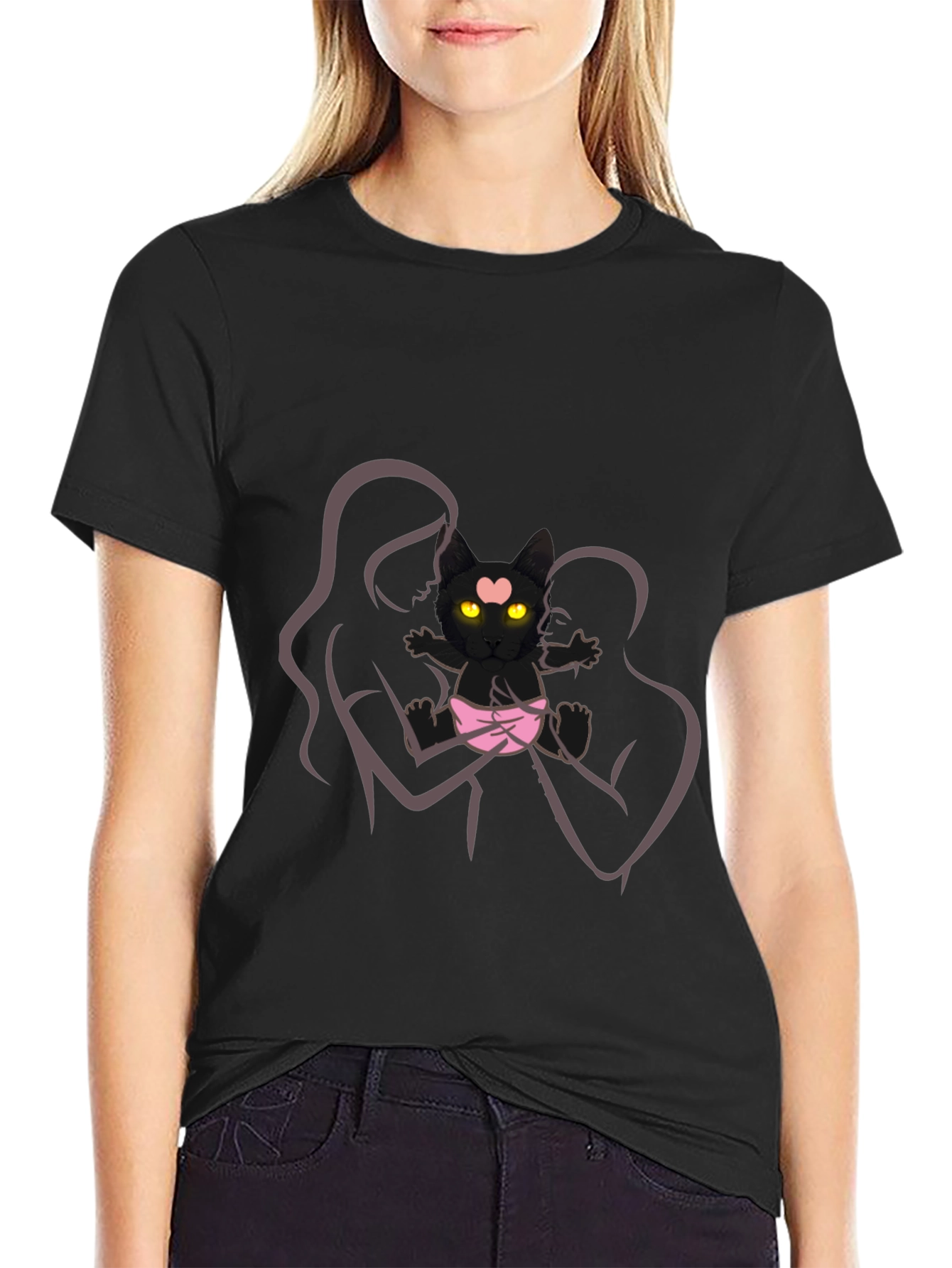 Cute Cat Family Tee - Unisex Black T-Shirt