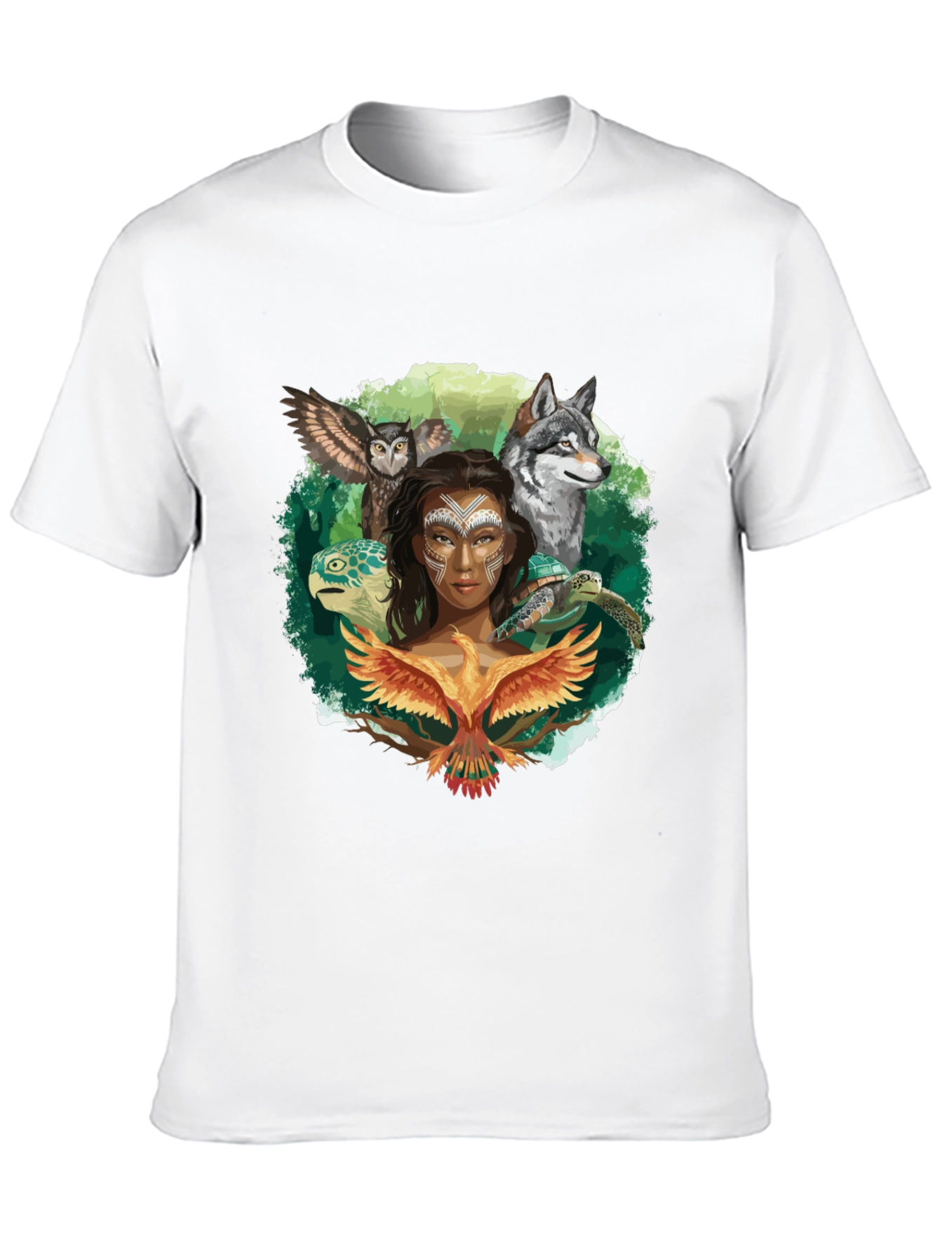 Native Spirit T-Shirt - Owl Wolf Turtle Phoenix Design