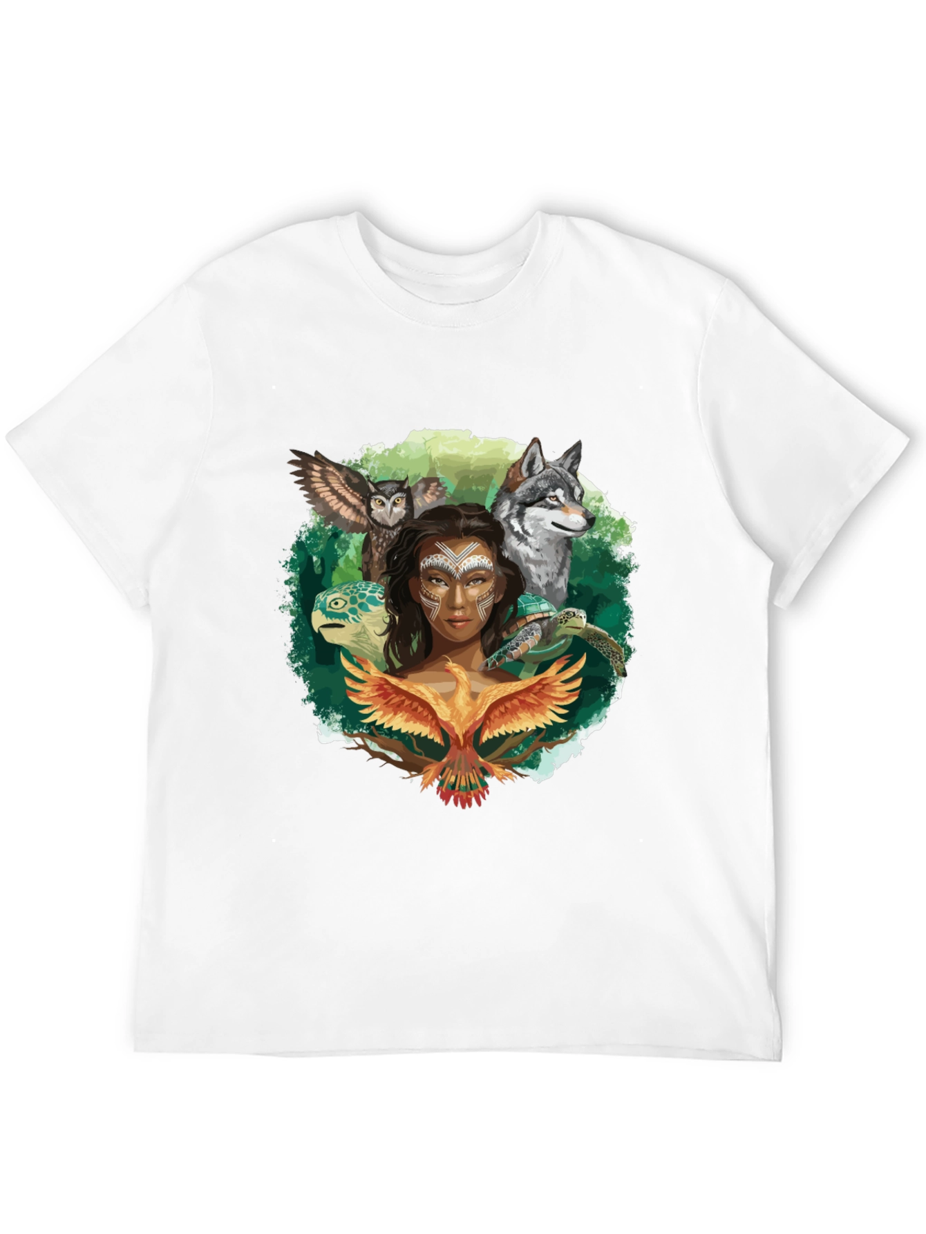 Native Spirit T-Shirt - Owl Wolf Turtle Phoenix Design