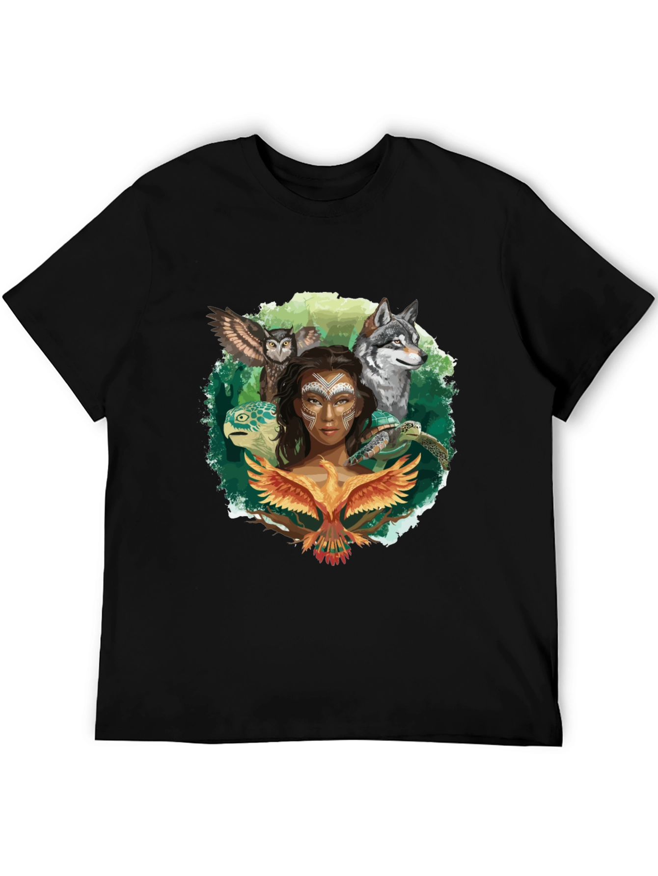 Native Spirit T-Shirt - Owl Wolf Turtle Phoenix Design