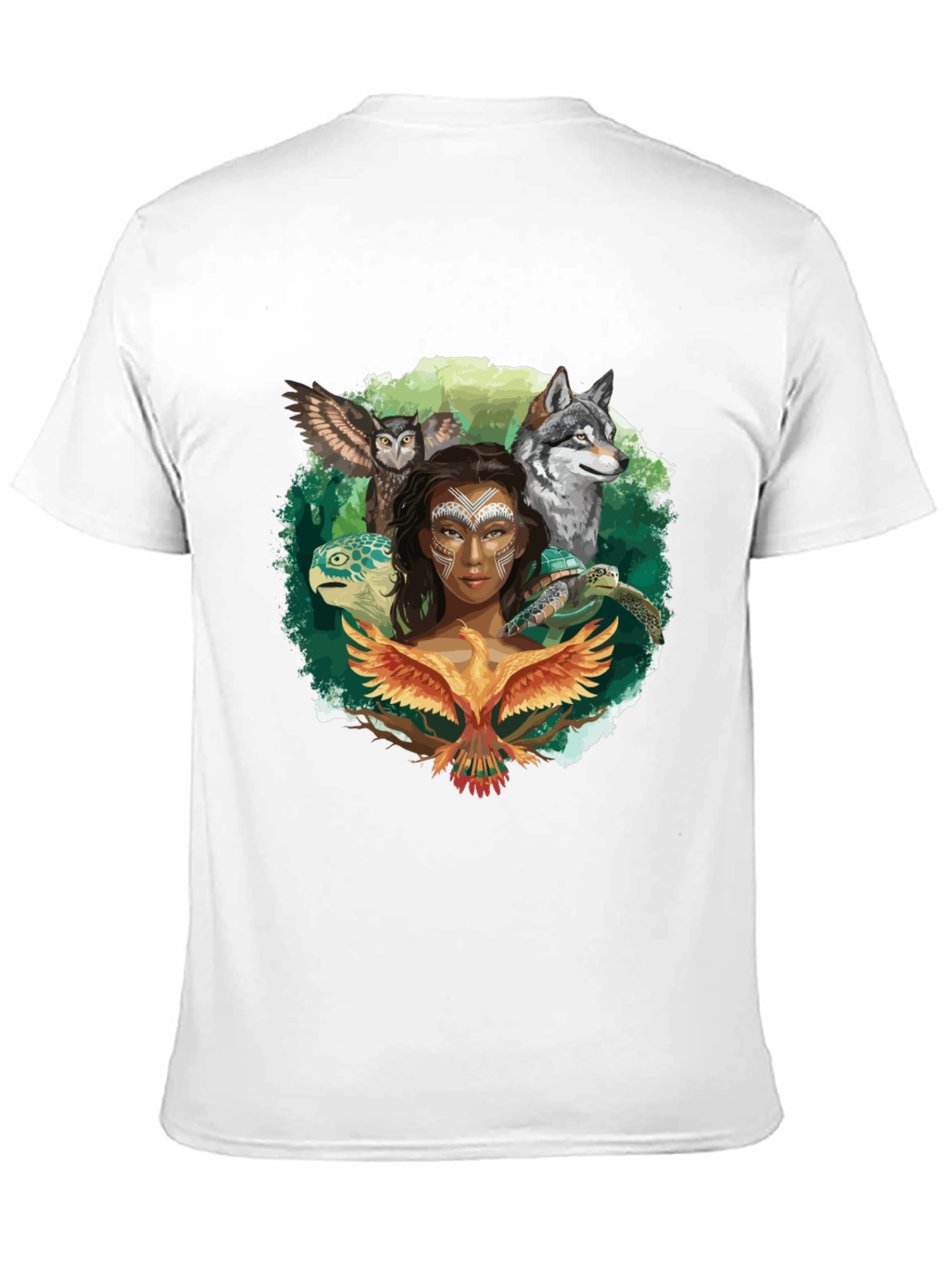 Native Spirit T-Shirt - Owl Wolf Turtle Phoenix Design