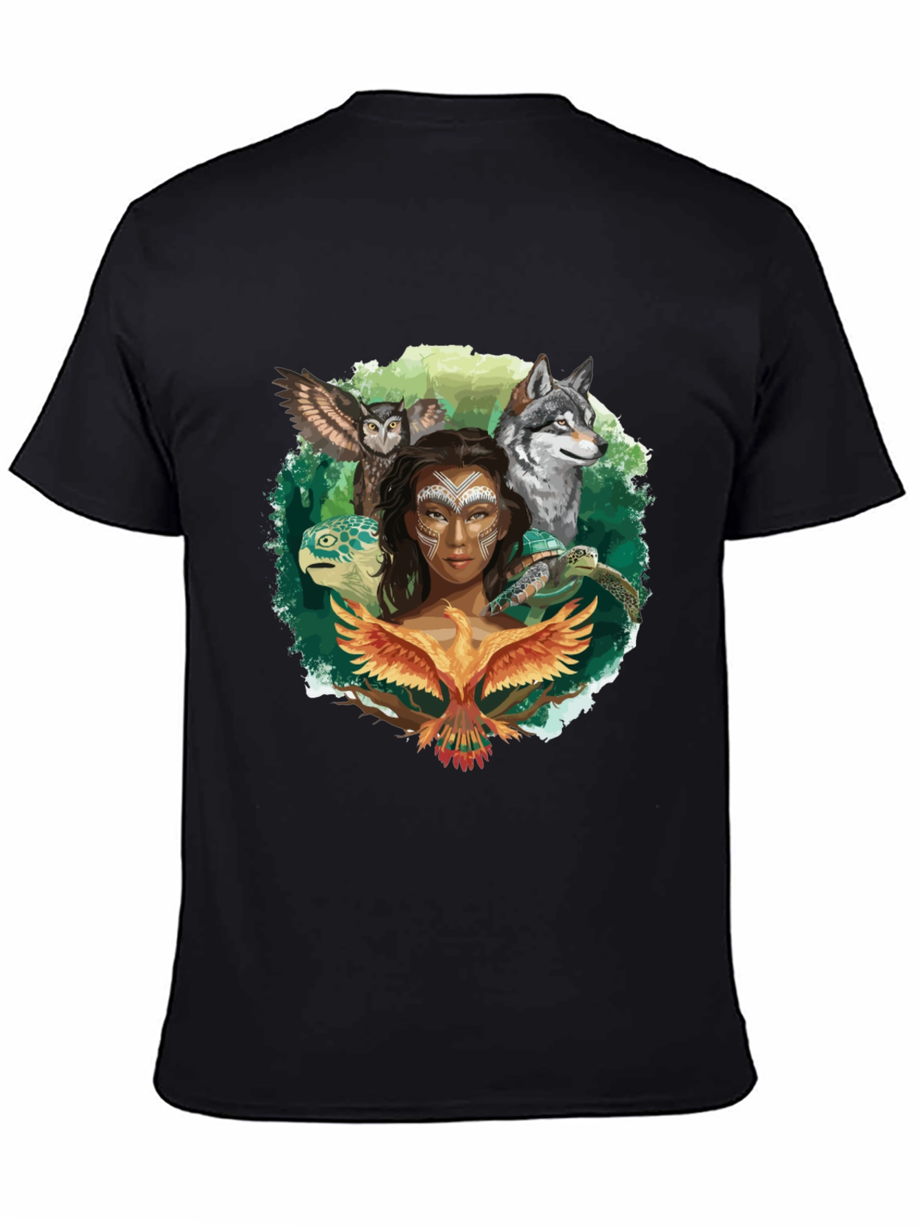 Native Spirit T-Shirt - Owl Wolf Turtle Phoenix Design